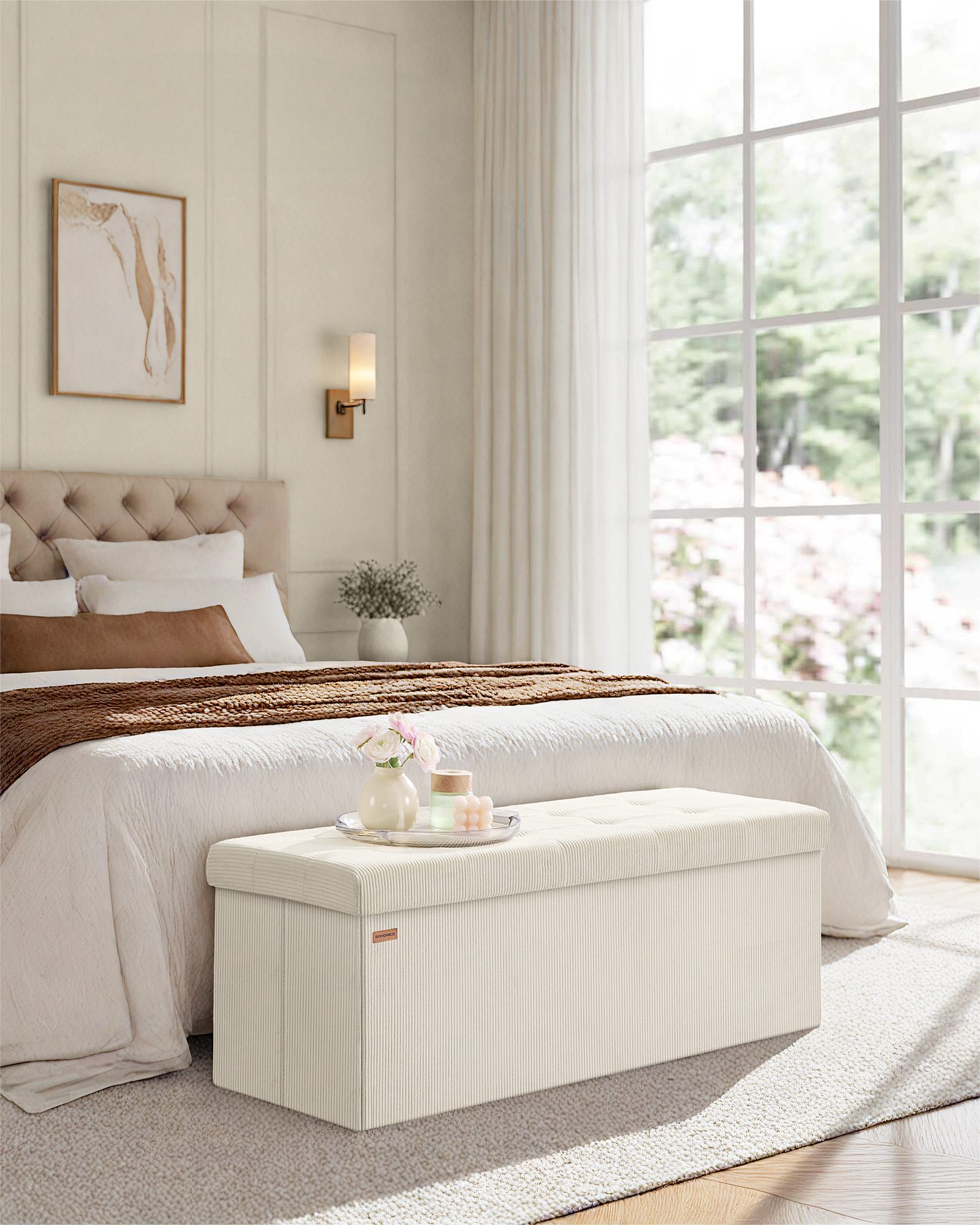 SONGMICS Sitzbank, mit Stauraum, klappbare, 38 x 76 x 38 cm Fußbank, Bettba günstig online kaufen