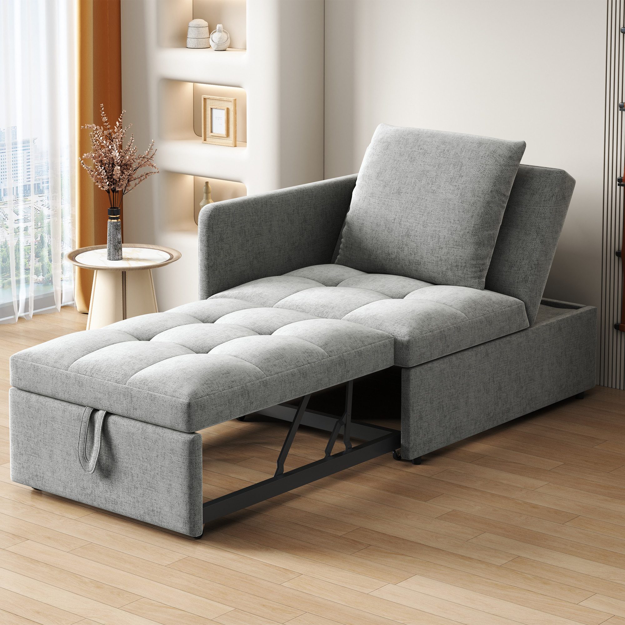 REDOM Schlafsofa 3-in-1 mit Verstellbarer Rückenlehne, Kompaktes Leinenstoffsofa, Polsterbett Sofa