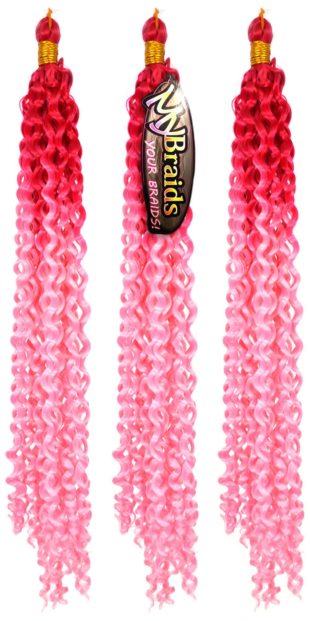 3er Deep Kunsthaar-Extension Pack Ombre Wave Wellig 17-WS Dunkles Braids Flechthaar Zöpfe YOUR Pink-Hellrosa MyBraids Crochet BRAIDS!