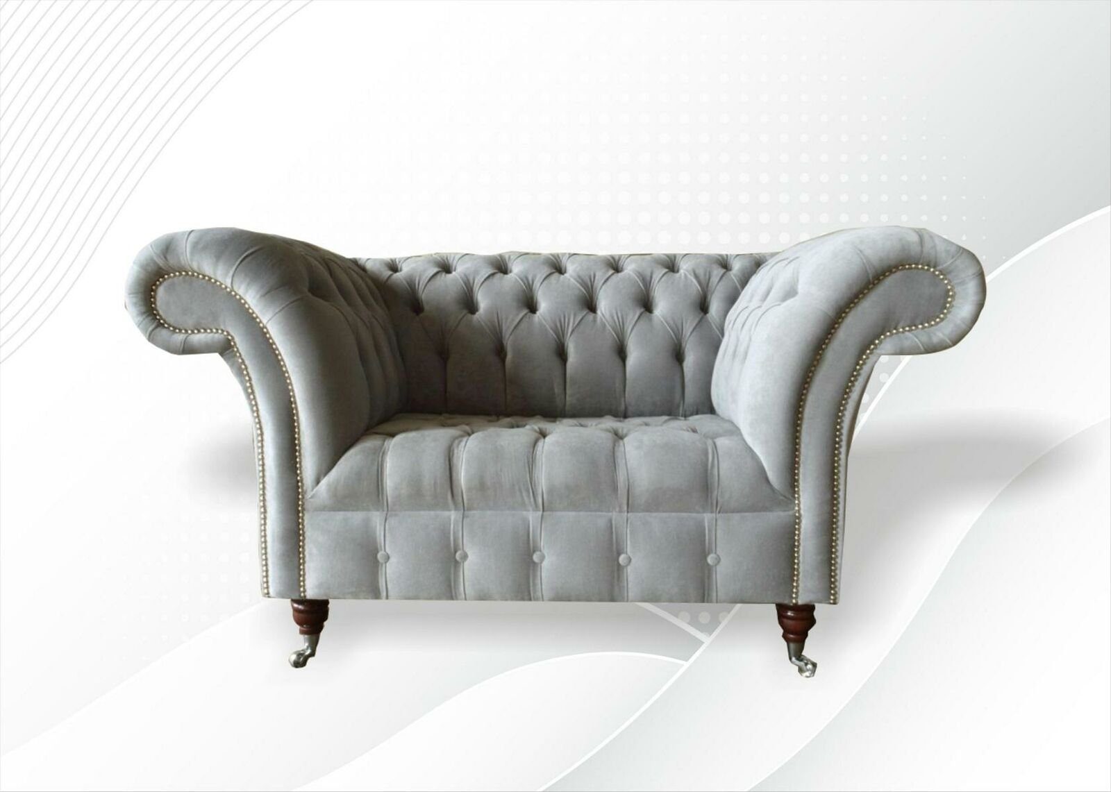 JVmoebel Chesterfield-Sessel, Sessel Chesterfield Textil Couchen Sofa Grau Sitzer 1,5 Couch Polster