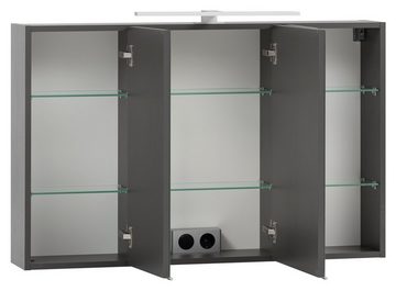 HELD MÖBEL Spiegelschrank MULTI, B 100 cm x H 64 cm, Graphit Dekor, mit LED-Aufsatzleuchte