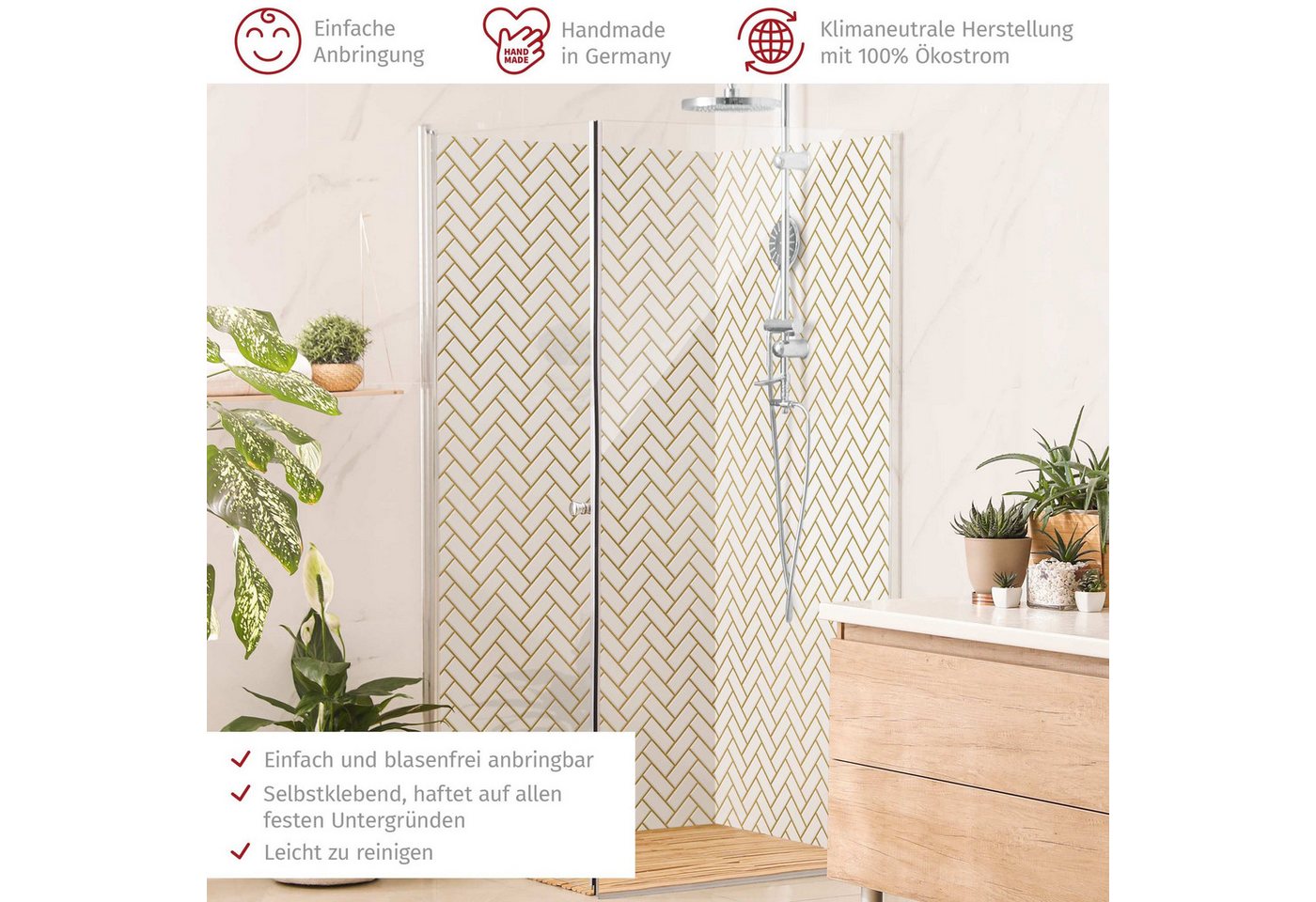 Thumbnail - Bilderdepot24 Badrückwand Fliesenoptik weiß Duschrückwand ohne Bohren Dusche, (2-tlg., Hart-Folie Premium matt 0,61 mm),...