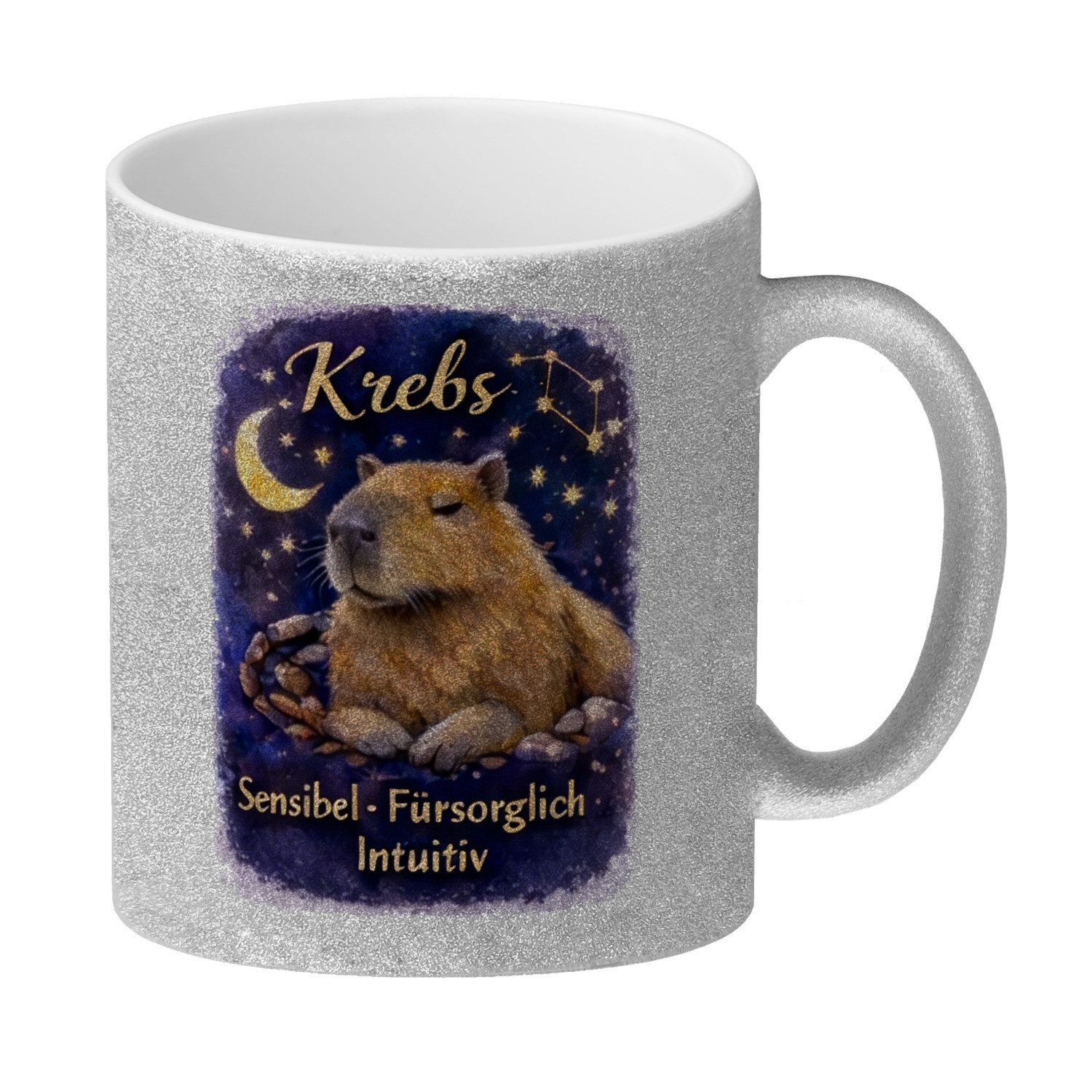 speecheese Tasse Krebs Sternzeichen Cabybara Glitzer-Kaffeebecher für Astrologie Fans