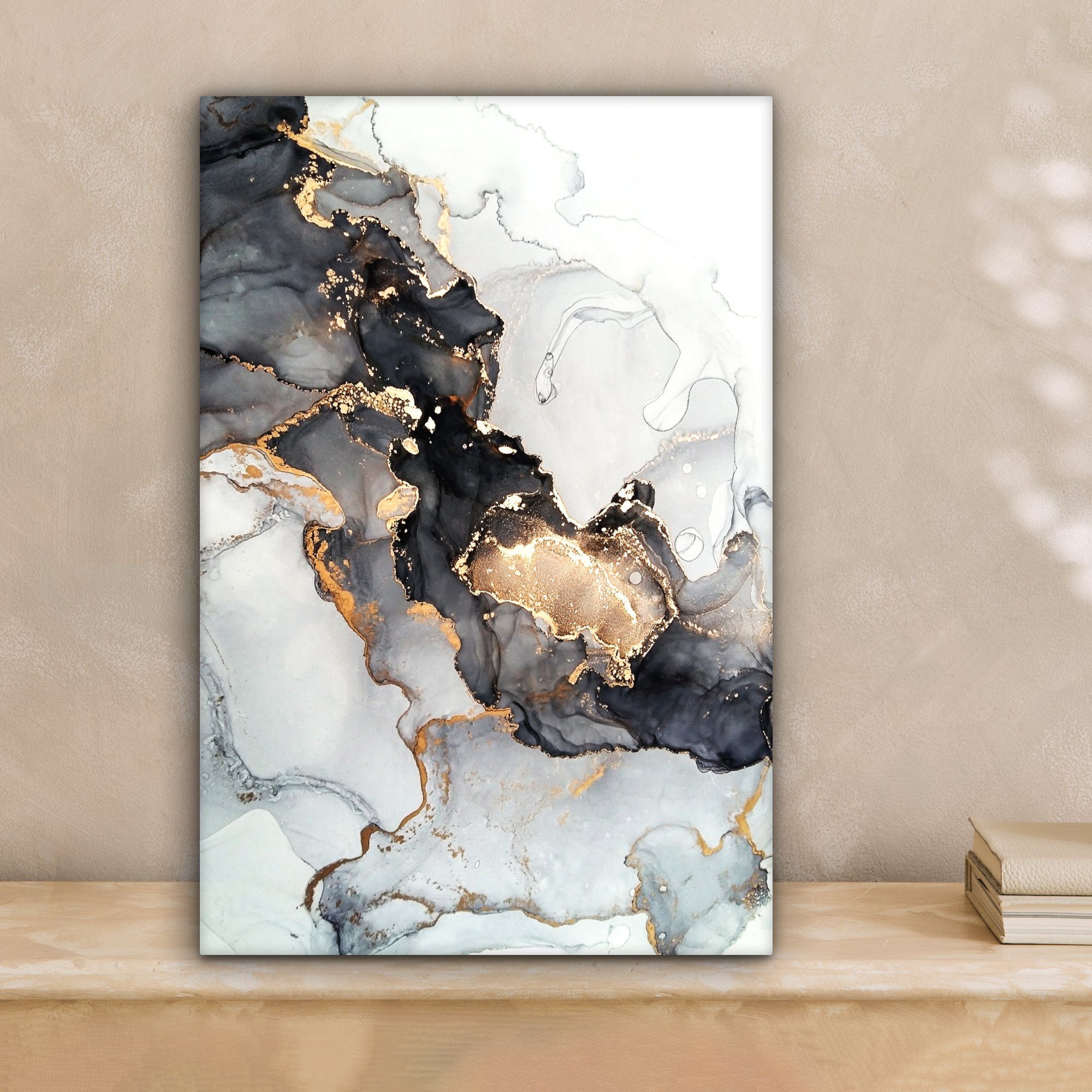 OneMillionCanvasses® Leinwandbild Marmor - Schwarz - Weiß - Gold - Luxus - günstig online kaufen