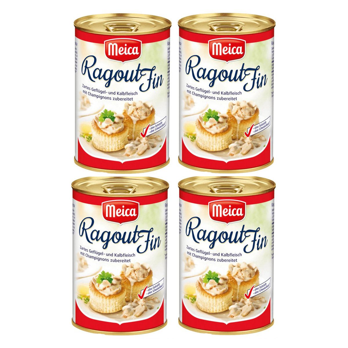 Meica Wurstkonserve, Meica Ragout Fin zartes Geflügel und Kalbfleisch 400g 4er Pack