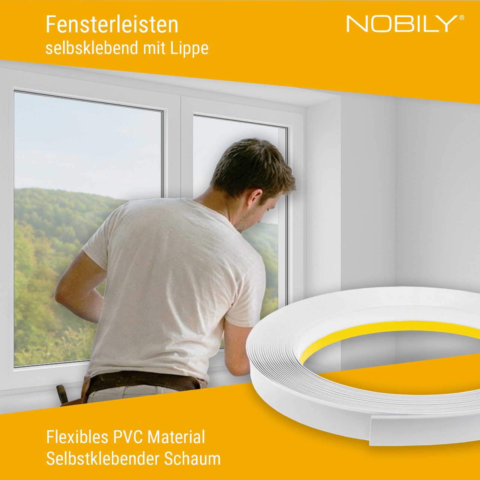 Nobily Fensterleiste PVC-Flachleiste, 60mm mit Lippe,selbstklebend, Zierleisten zur Montage, selbstklebend, Kunststoff, Farbe: Weiß – Bild 4 von 5