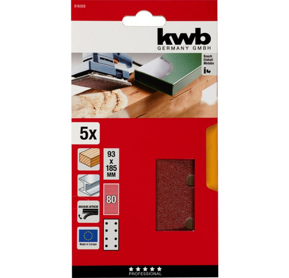 Thumbnail - kwb Schleifpapier kwb 818308 Schleifpapier Körnung (num) 80 (L x B) 185 mm x 93 mm 5