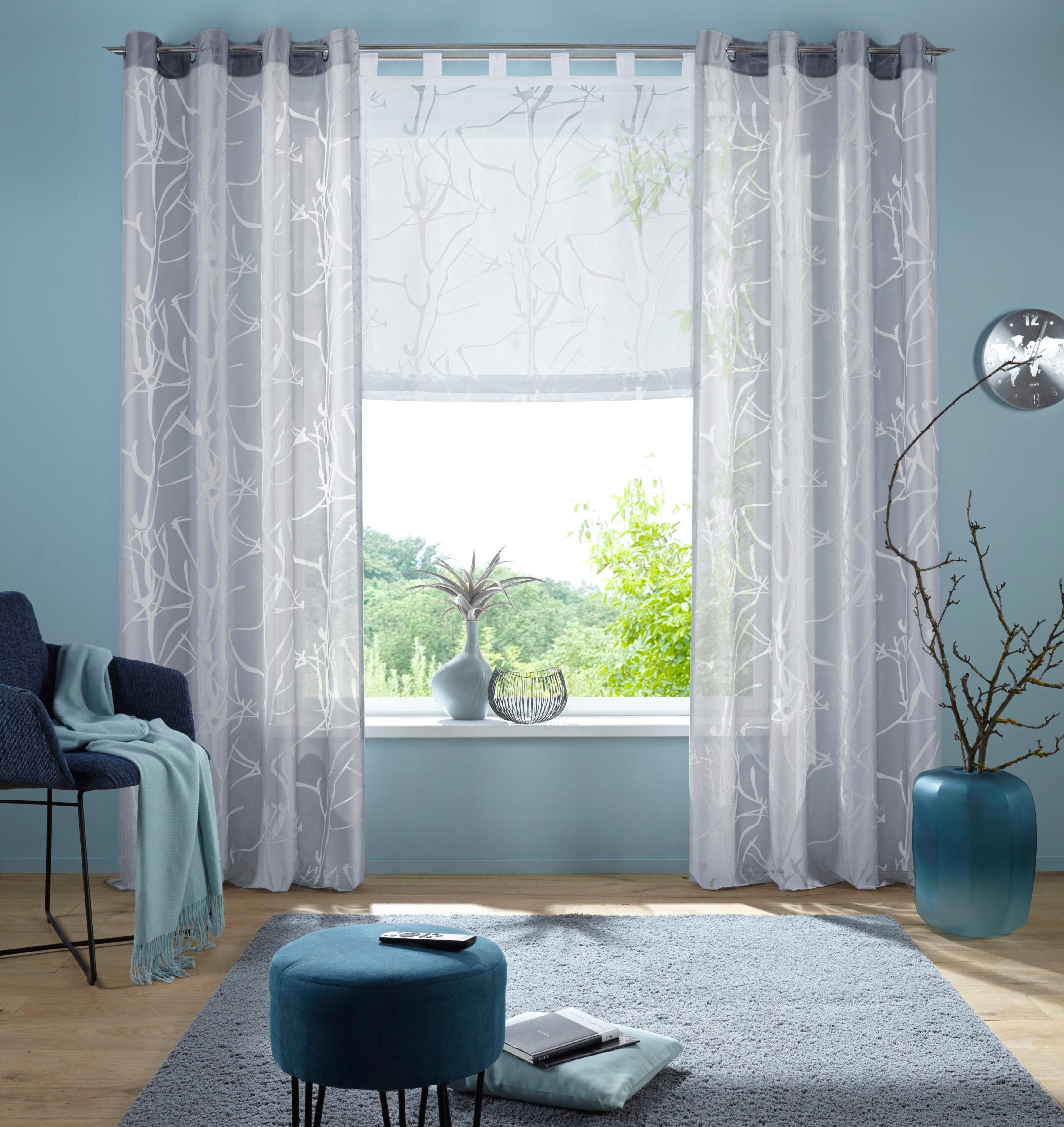 Gardine Anna, my home, Ösen (1 St), halbtransparent, Ausbrenner, Polyester grau