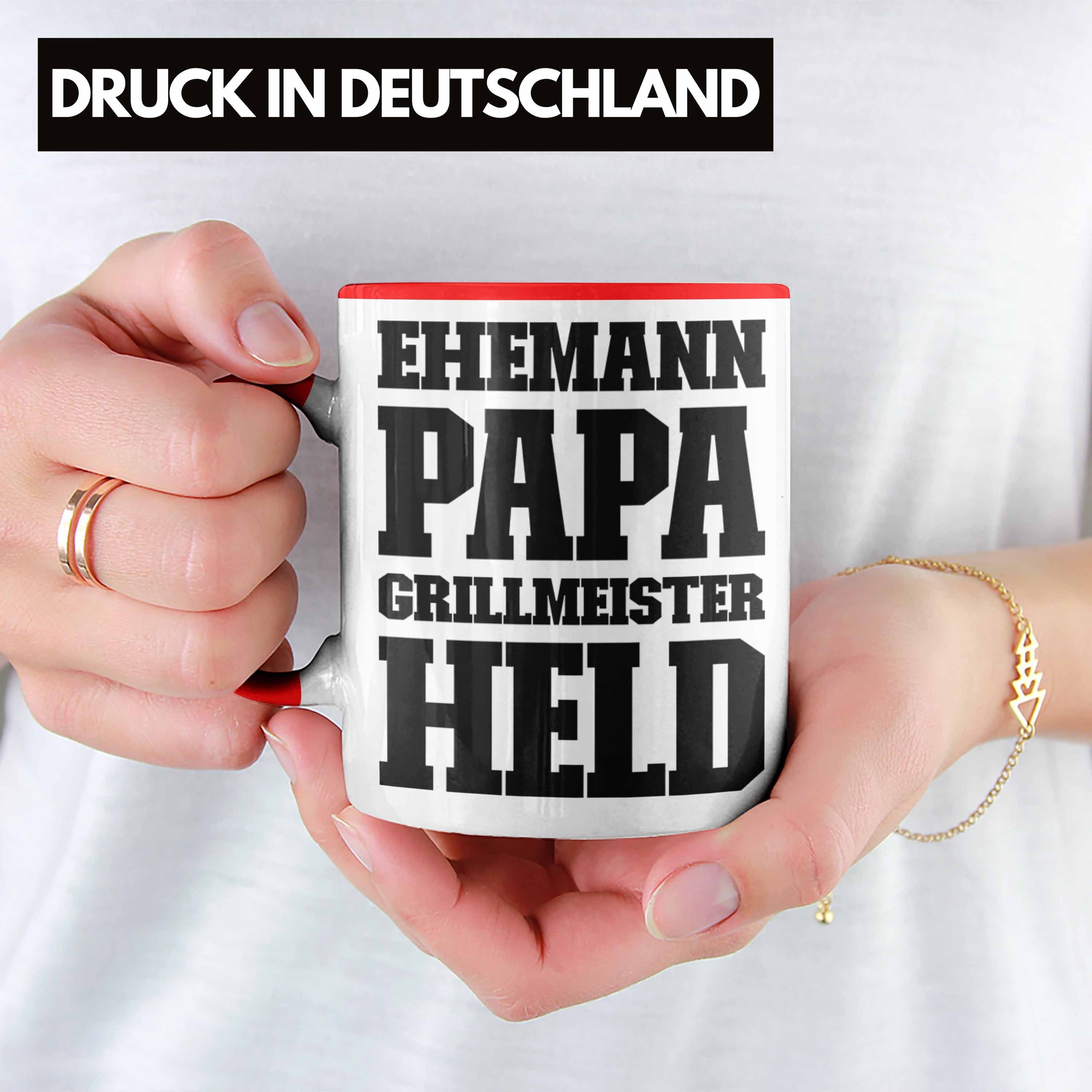 Trendation Tasse Trendation Becher Ehemann Sommer Geschenk - Kaffeetasse Geschenkidee Grillen Tasse Vatertag Rot Papa Held