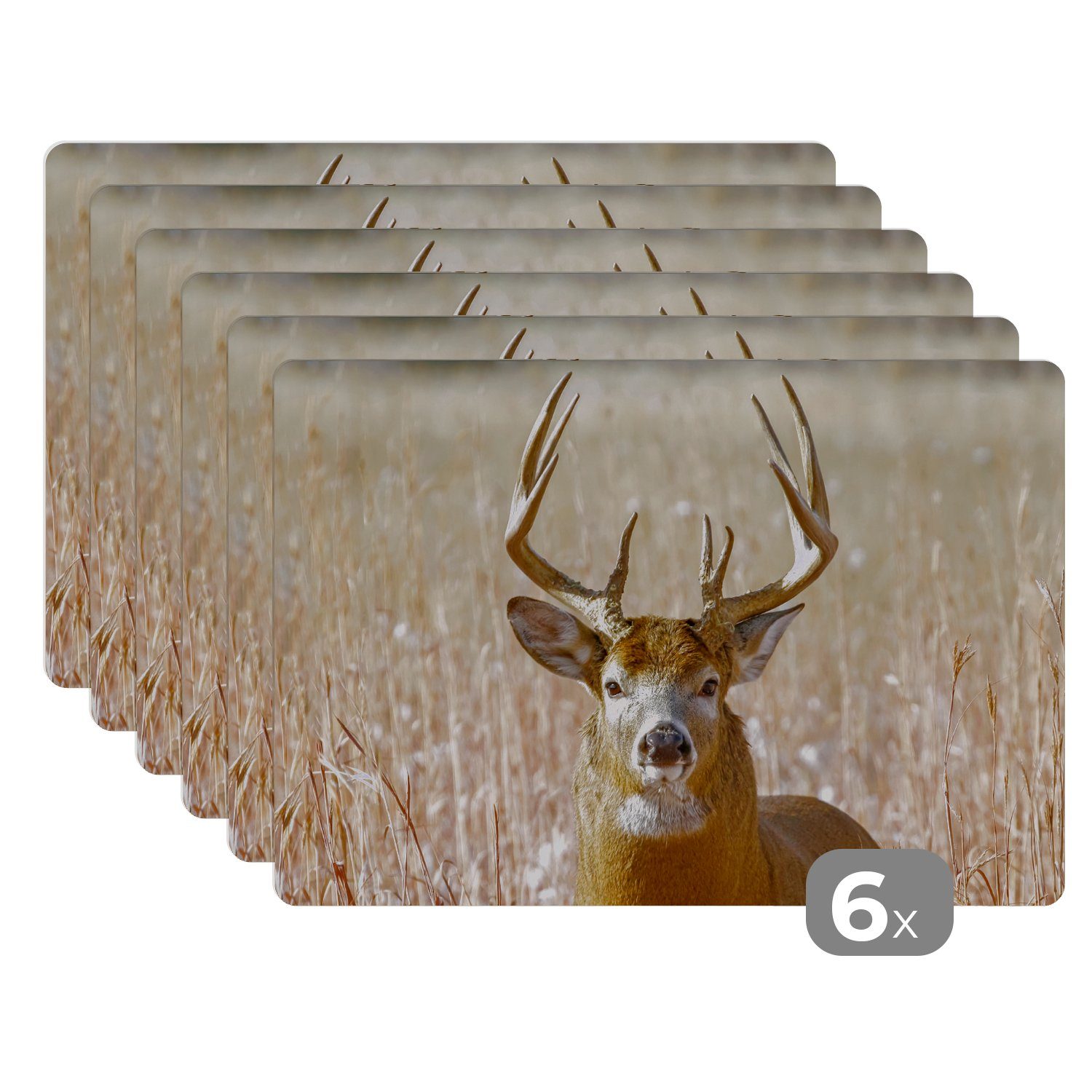 MuchoWow Platzset Hirsche - Gras - Herbst - Tiere - Natur - Geweih, (6-St), günstig online kaufen