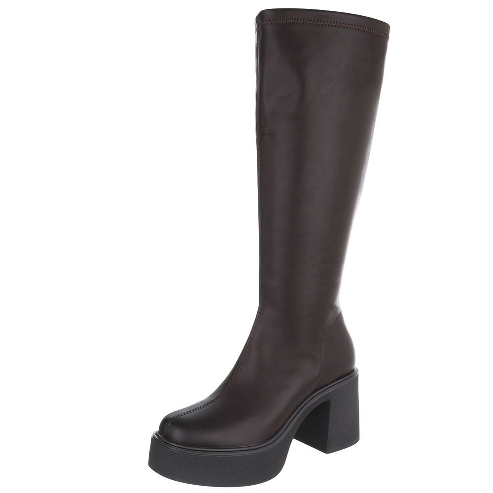 Ital-Design Damen Kniehochstiefel mit Blockabsatz und Plateau Plateaustiefel (92269282) Blockabsatz Stiefel in Braun