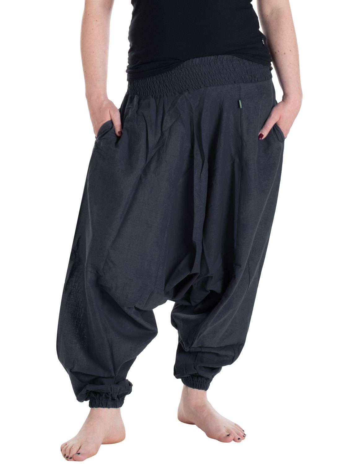 Vishes Haremshose Unisex Haremshose Einfarbig Einheitsgröße 34-46 Orientalisch, Yoga, Festival, Hippie Style Schwarz | Weite Hosen