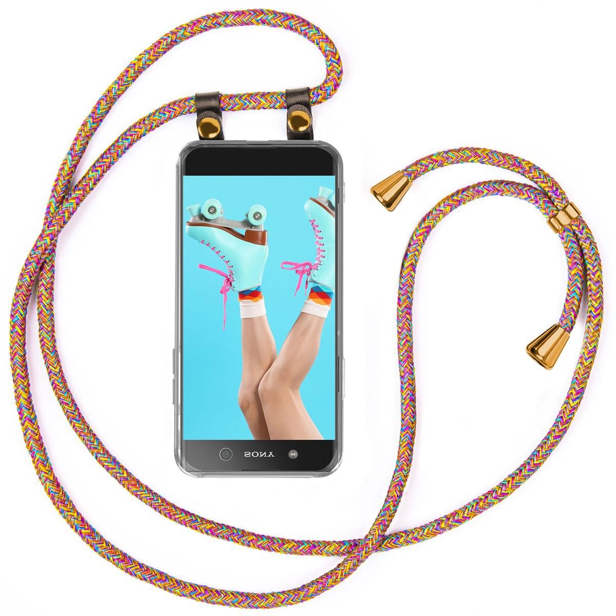 moex Handykette für Sony Xperia XA1 Hülle mit Band Free Spirit Bunt 5 Zoll, Handyhülle zum Umhängen Handyband Kette abnehmbar Handy Umhängeband
