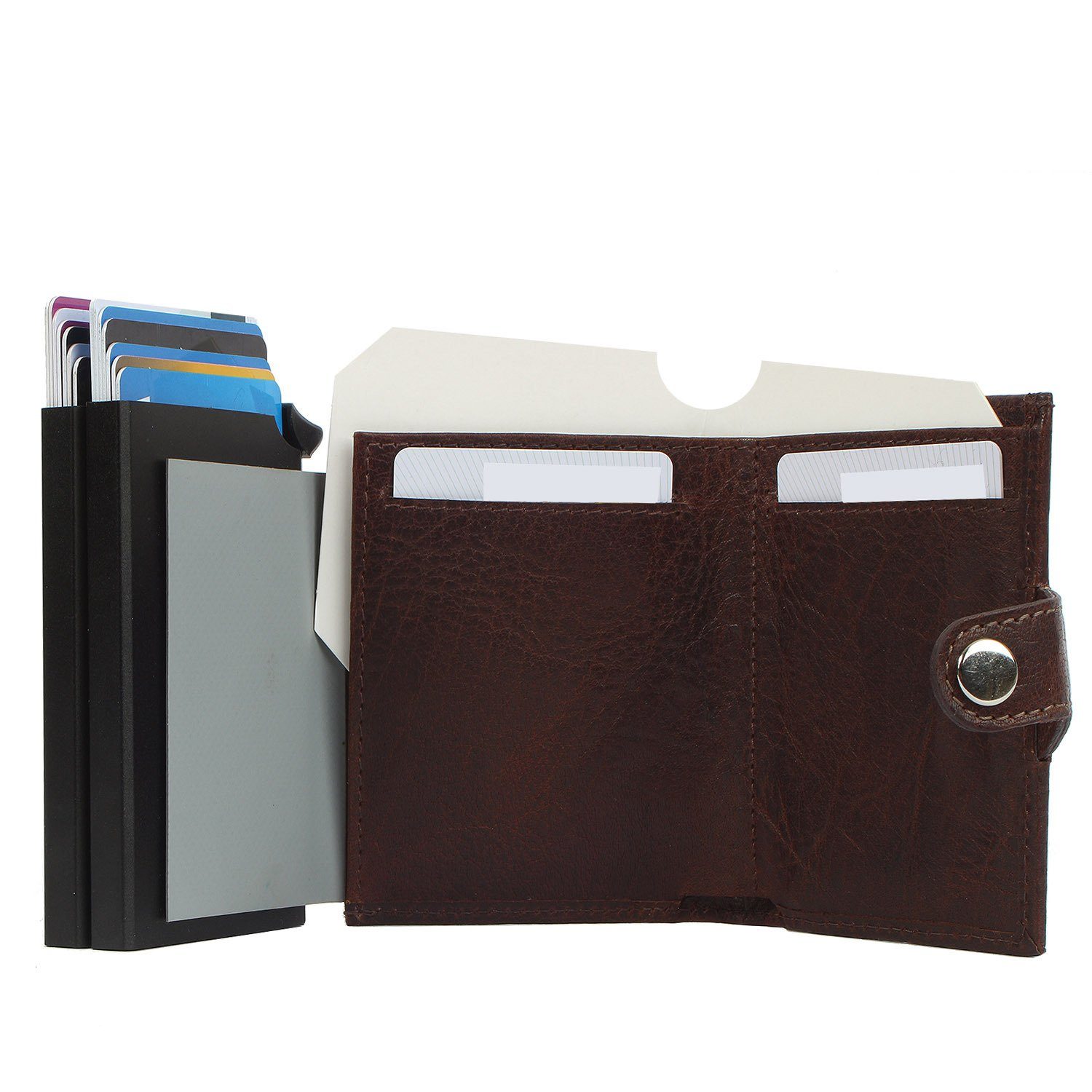 Margelisch Mini Geldbörse Kreditkartenbörse brown double Leder leather, noonyu RFID Upcycling aus