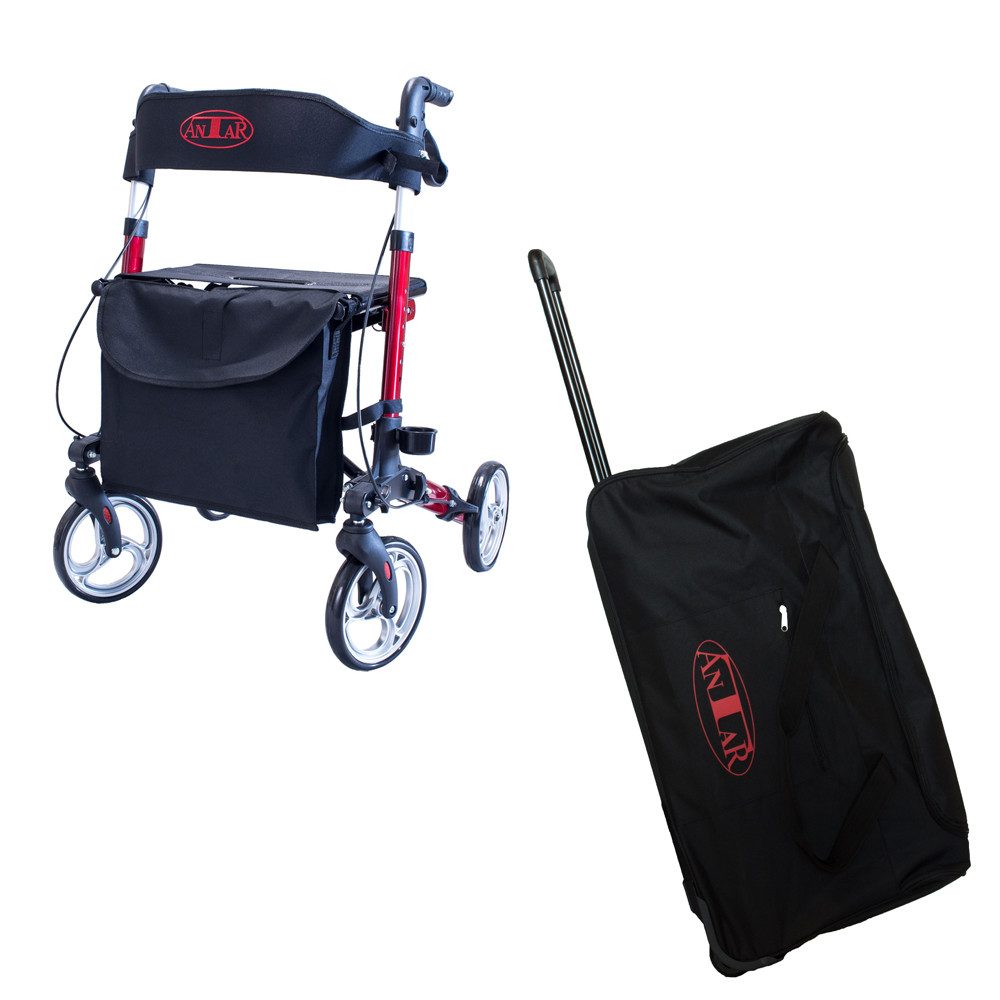 Antar Rollator Aluminium Leichtgewicht zusammenklappbar Rollator mit Transporttasche, Reise Rollator