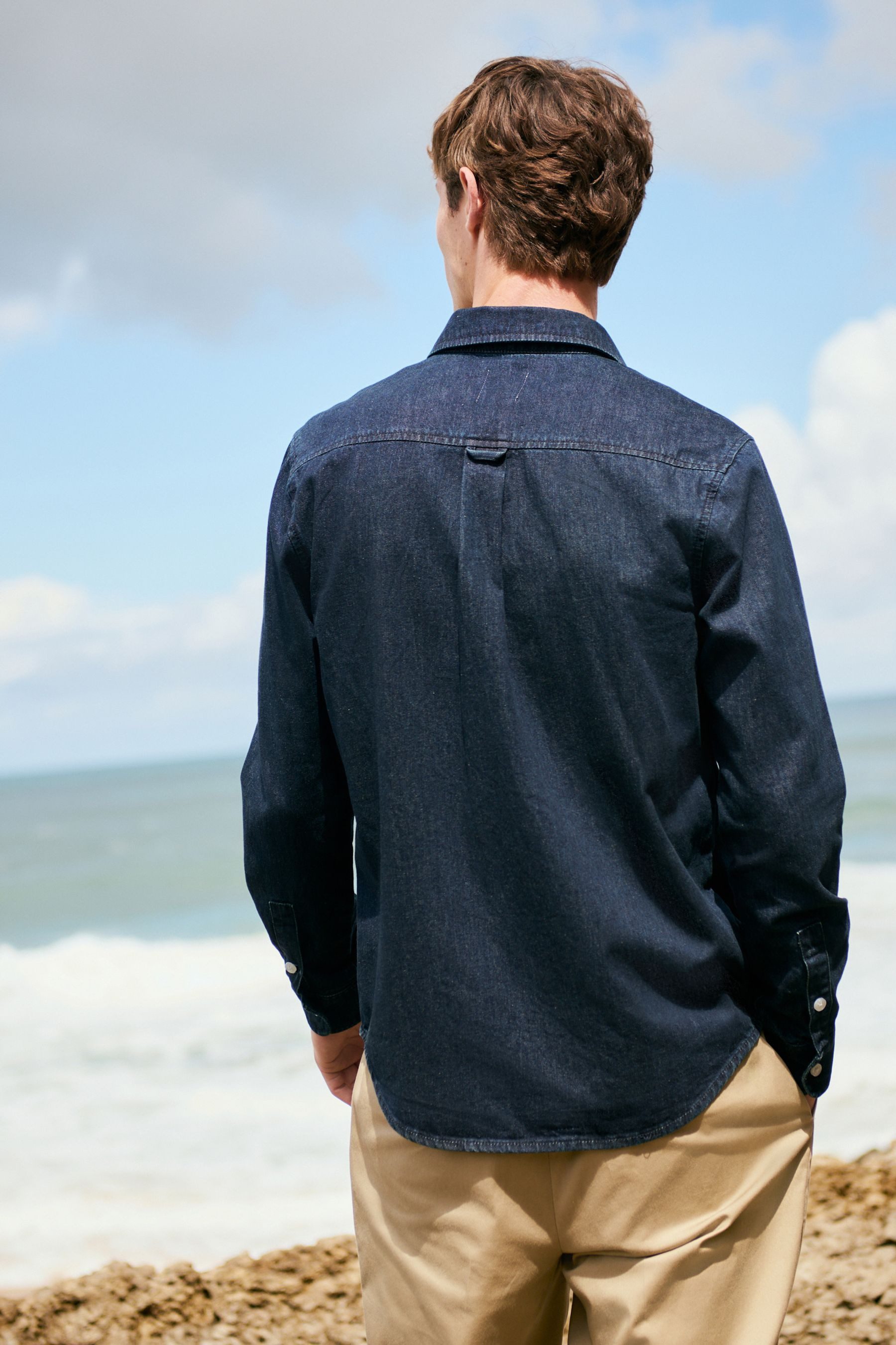 Next Langarmhemd Langärmeliges Jeanshemd aus 100 % Baumwolle (1-tlg) günstig online kaufen