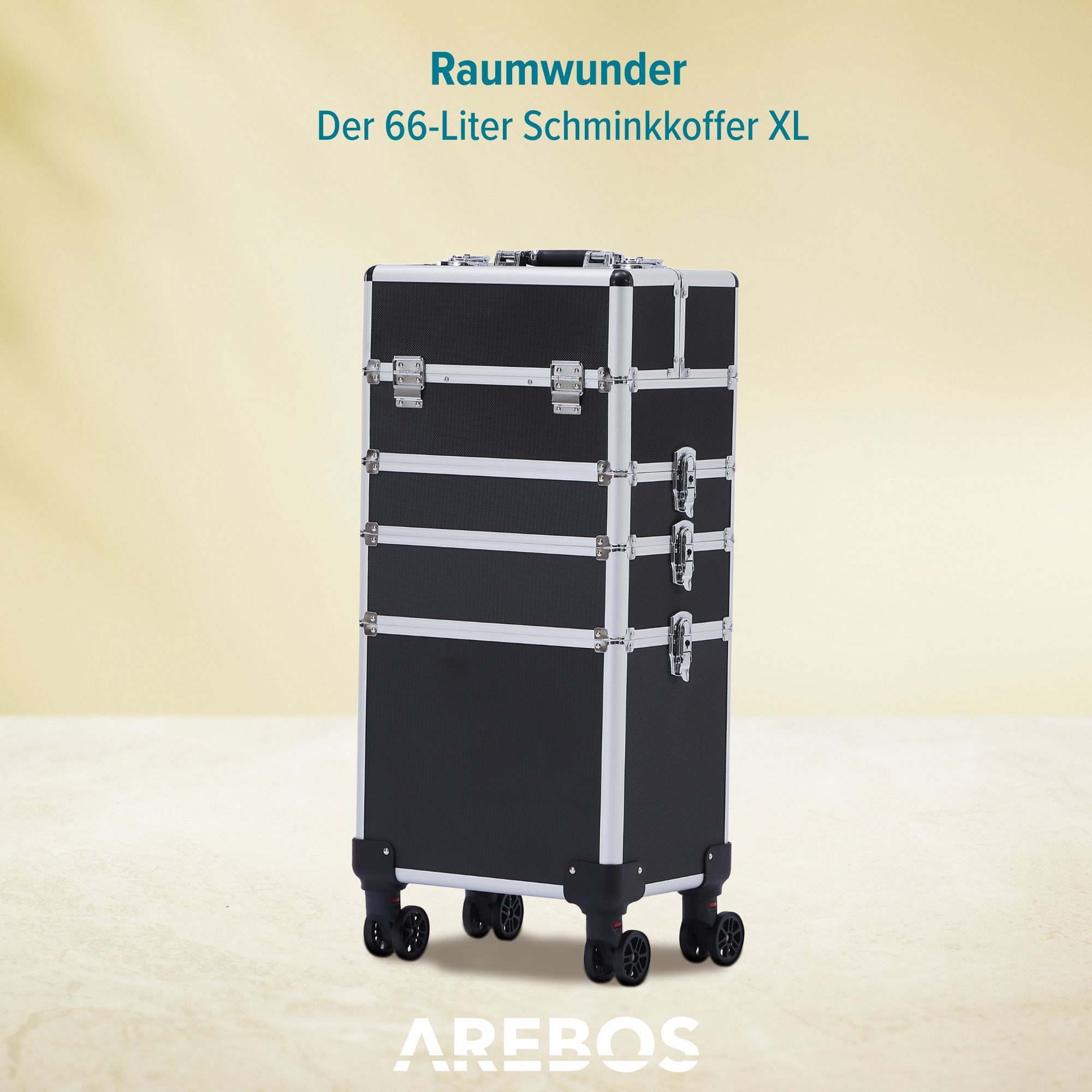 Arebos Kosmetikkoffer Schminkkoffer Beautykoffer Pilotenkoffer Friseurkoffer XL, Maße: 35 x 25 x 75 cm – Bild 4 von 5