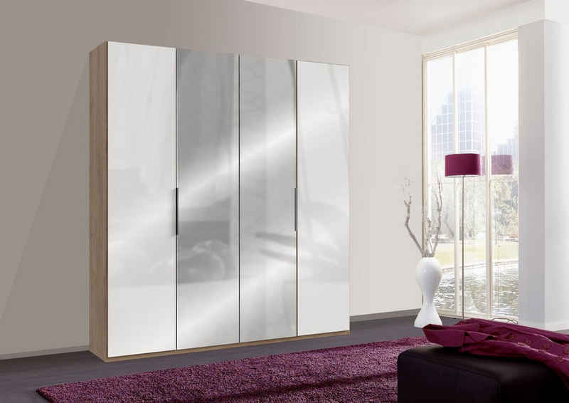 Wimex Kleiderschrank Level (1-St) 4-türig 200x58x236cm weiß plankeneiche Spiegel