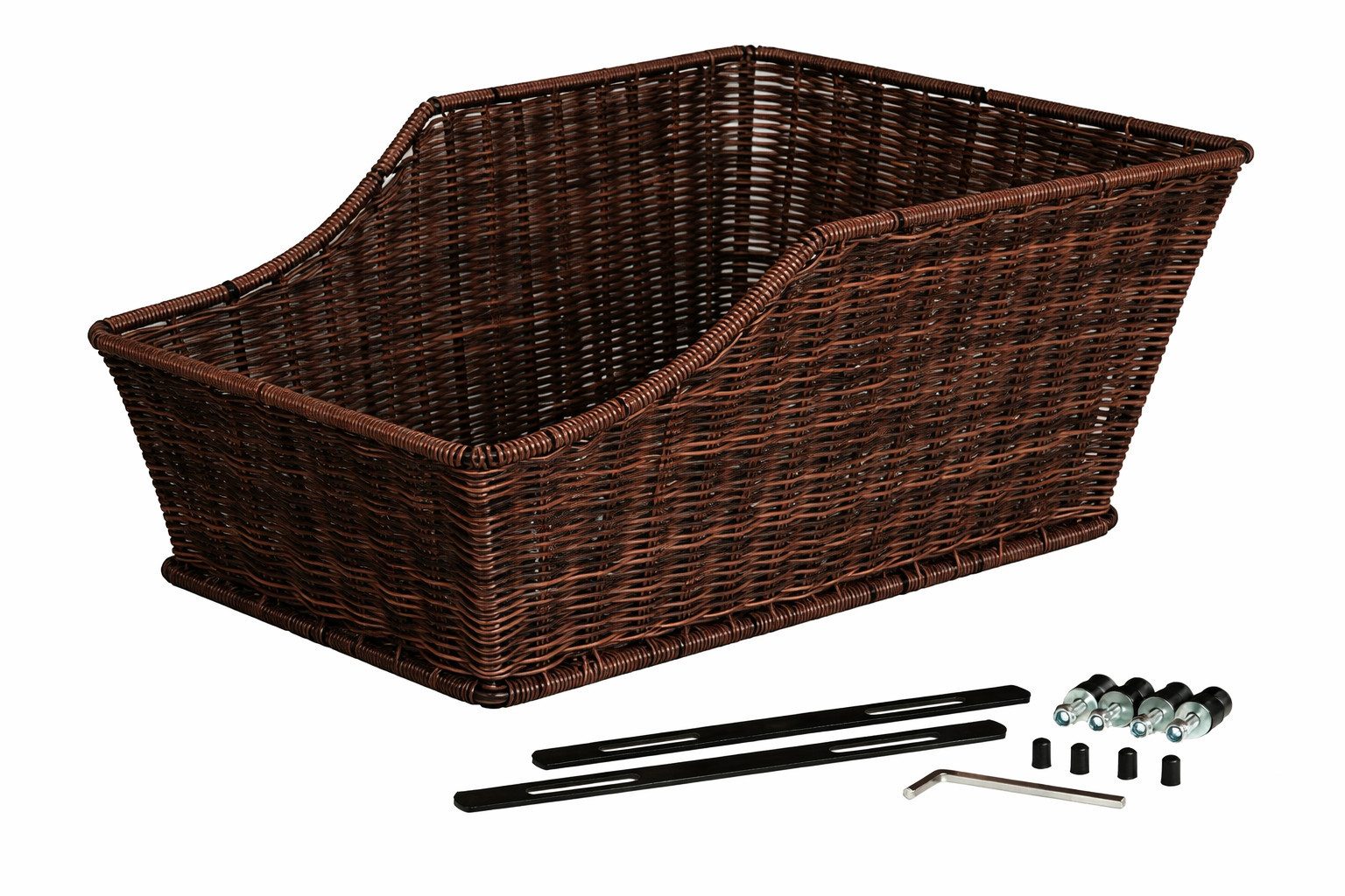 LUCHS Fahrradkorb Rattan Hinterkorb Dunkelbraun für Gepäckträger – inkl. Halterung, großer Gepäckträgerkorb, inkl. Montagematerial