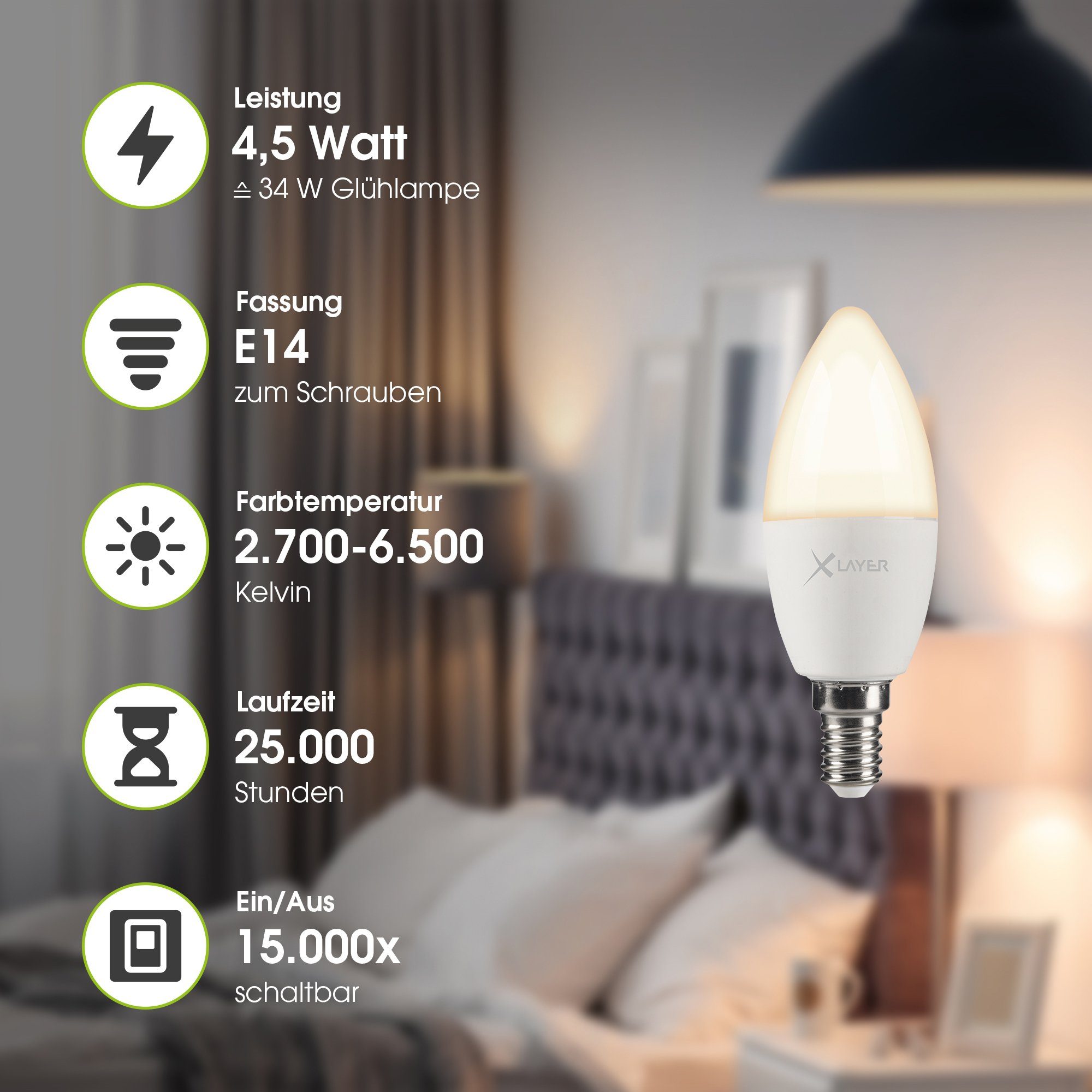 XLAYER Smarte LED-Leuchte WLAN LED Lampe Smart Echo E14 4.5W Warm- und  Kaltweiß, Dimmbar