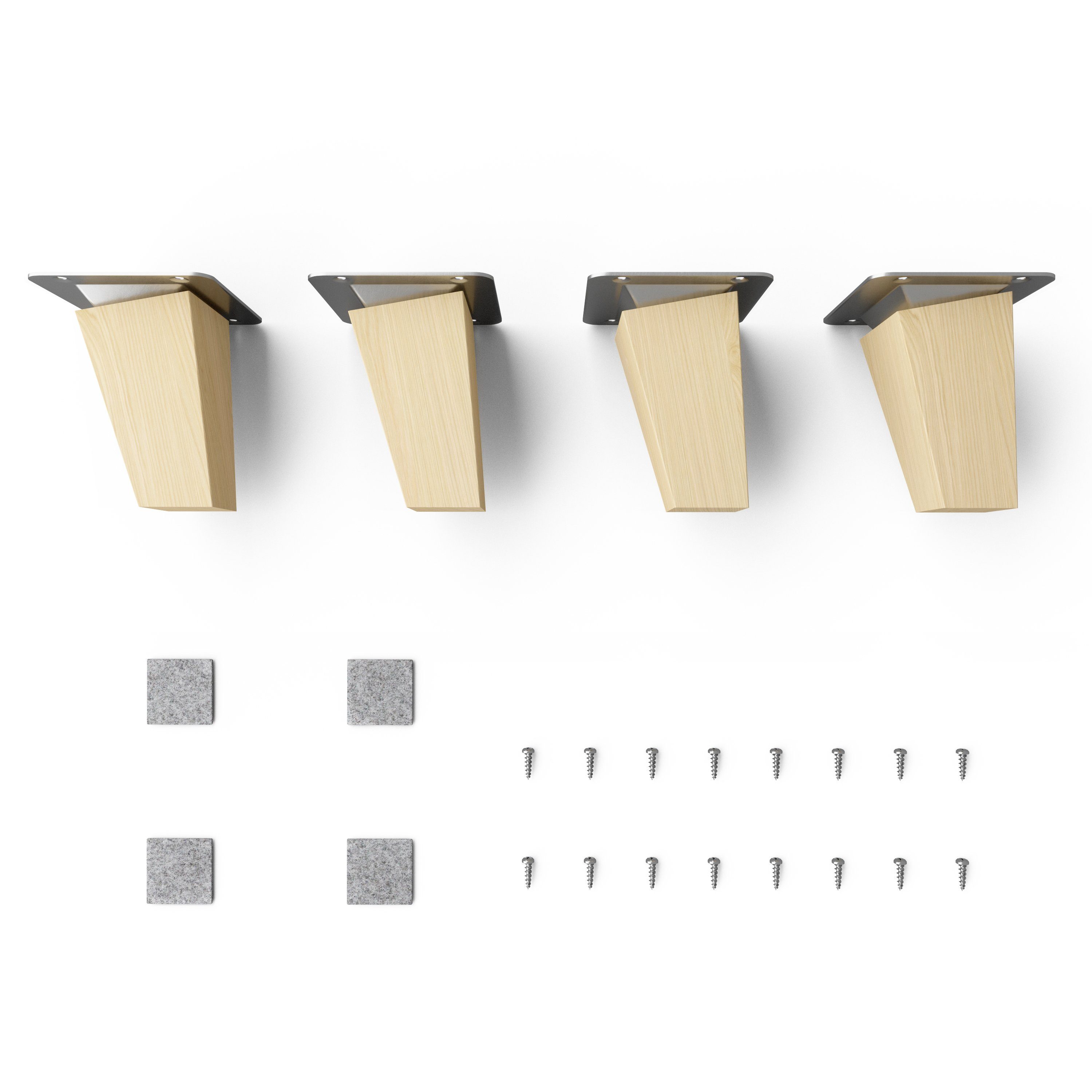 sossai® Möbelfuß Holzfüße Eckig schräge Ausführung Naturbelassen, (4-St), 8cm - 45cm