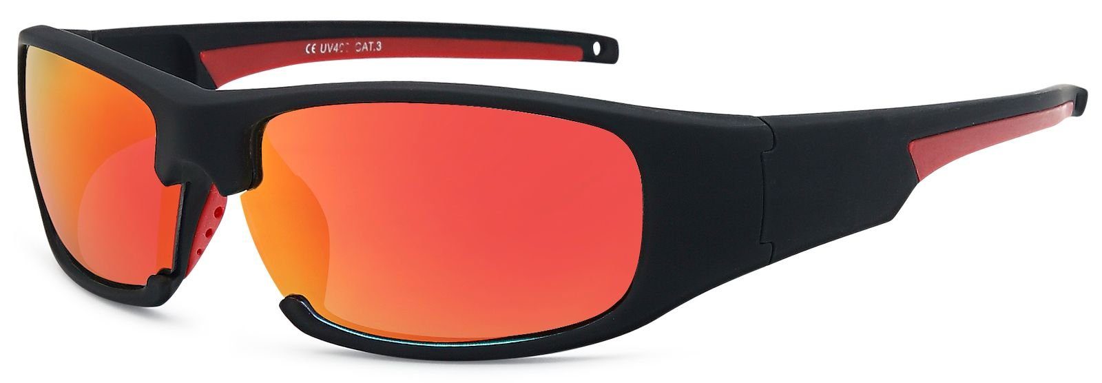 styleBREAKER Sonnenbrille (1-St) Verspiegelt Gestell Schwarz-Rot / Glas Orange-Rot verspiegelt
