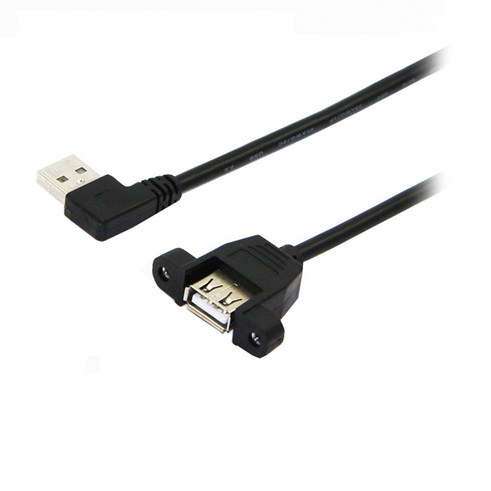 Bolwins Q32 50cm USB 2.0 Kabel Verlängerung abgewinkelt Laden Daten festbar PC Computer-Kabel, USB 2.0 Typ A Stecker (rechts abgewinkelt), USB 2.0 Typ A Buchse (50 cm), Rechts abgewinkelter Stecker, doppelt geschirmt, platzsparend