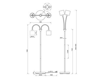 meineWunschleuchte LED Stehlampe, Dimmfunktion, LED wechselbar, Warmweiß, kleine ausgefallene Schwanenhalslampe zweiflammig Schwarz Gold H 130cm