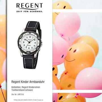 Regent Quarzuhr Regent Kinder-Armbanduhr schwarz Analog, (Analoguhr), Kinder Armbanduhr rund, klein (ca. 29mm), Textil, Stoffarmband