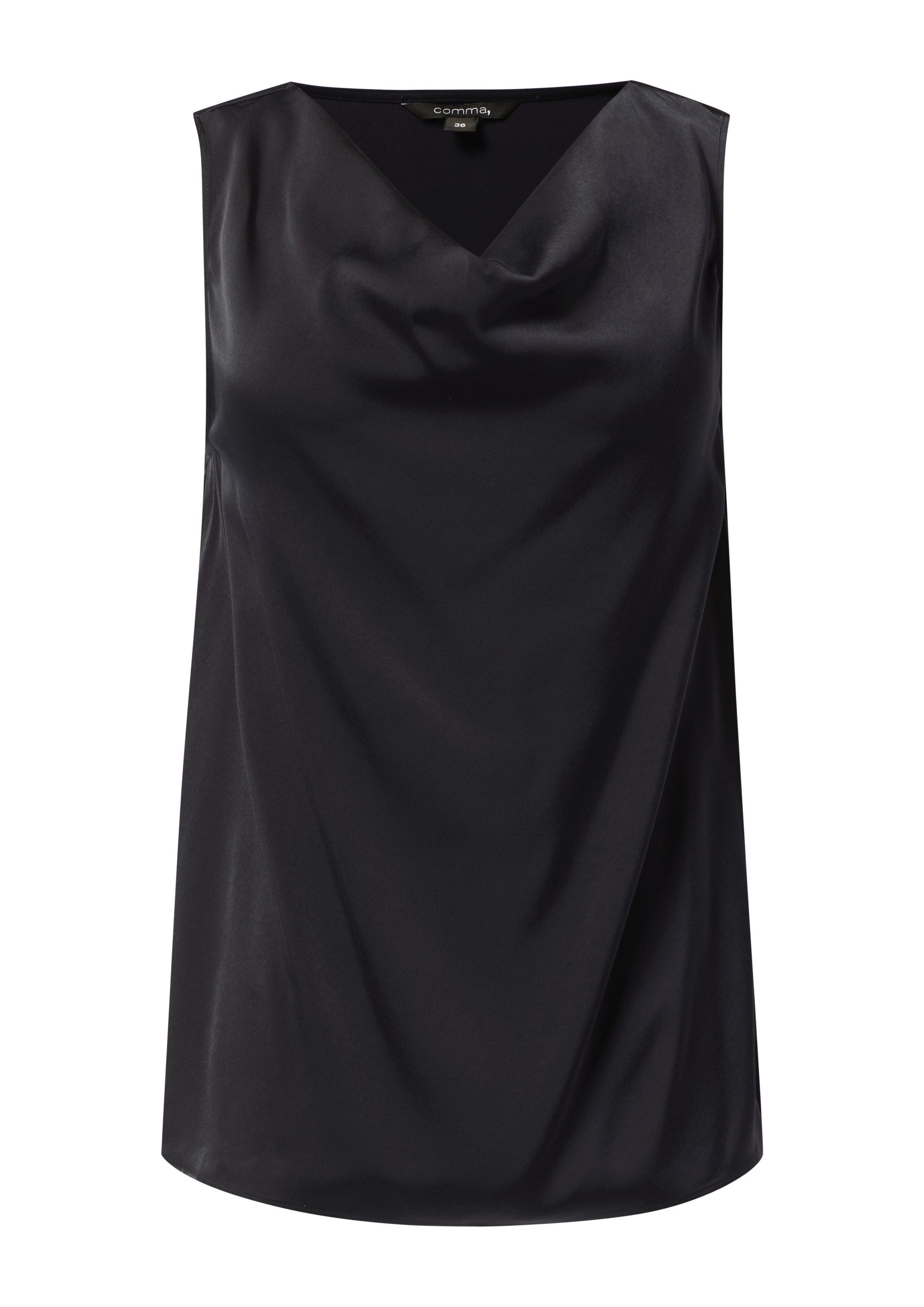 comma Blusentop Bluse Satiniertes Blusentop mit Wasserfall-Ausschnitt