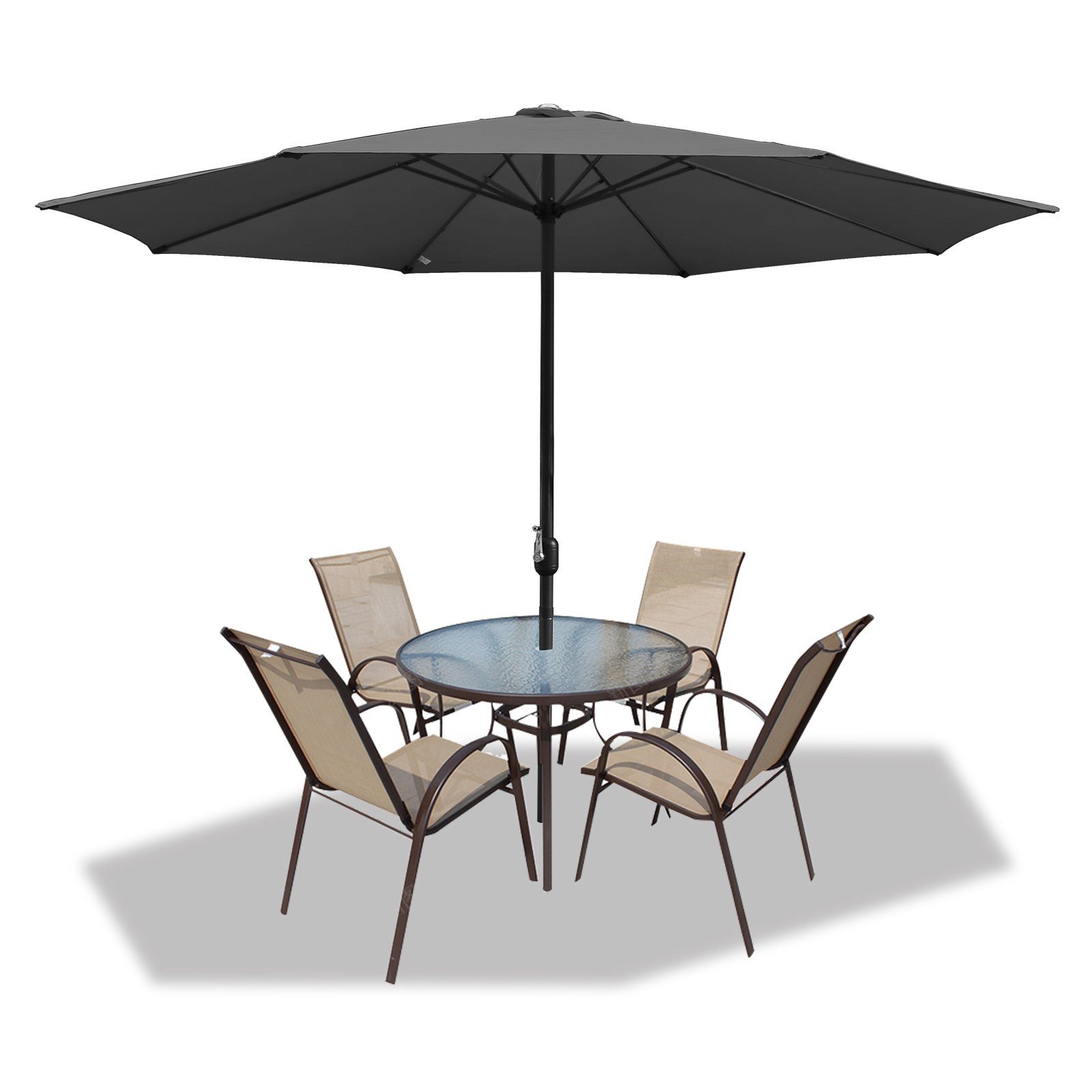 Clanmacy Sonnenschirm Sonnenschirm Rund,Kurbel,Knickbar,Eisen,350cm,Grau günstig online kaufen