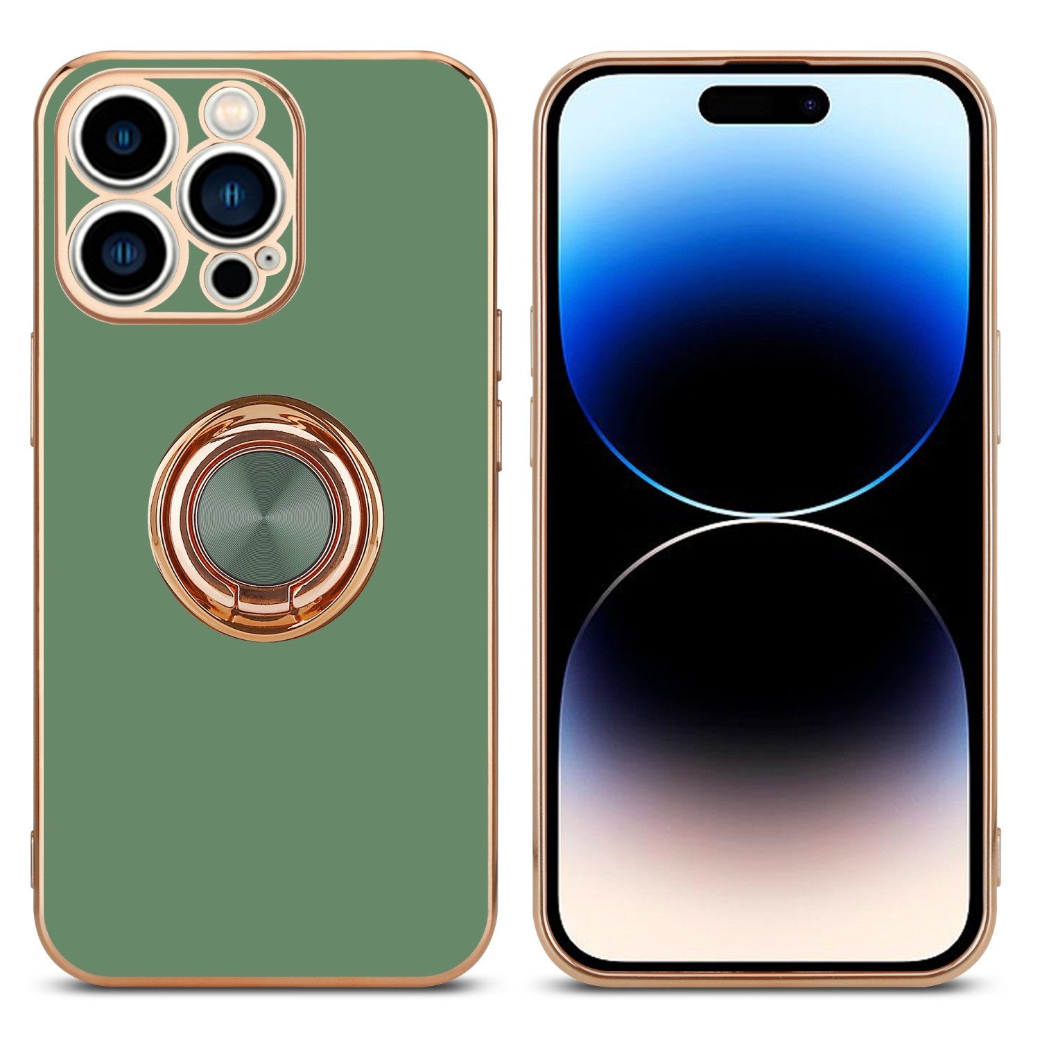 Cadorabo Handyhülle für iPhone 14 PRO Hülle Apple iPhone 14 PRO, Schutzhülle - TPU Silikon Hülle - mit Kameraschutz und Ring