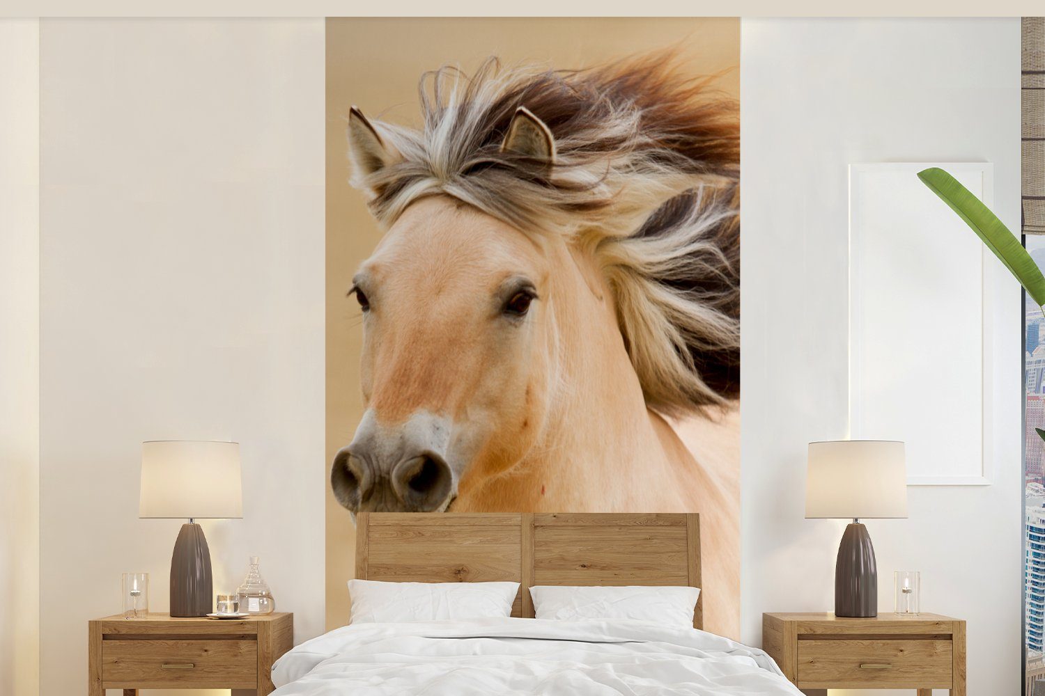MuchoWow Fototapete Pferde - Tiere bedruckt, Küche, Fototapete Porträt, (2 Matt, Schlafzimmer St), für - Wohnzimmer Vliestapete Mähne 