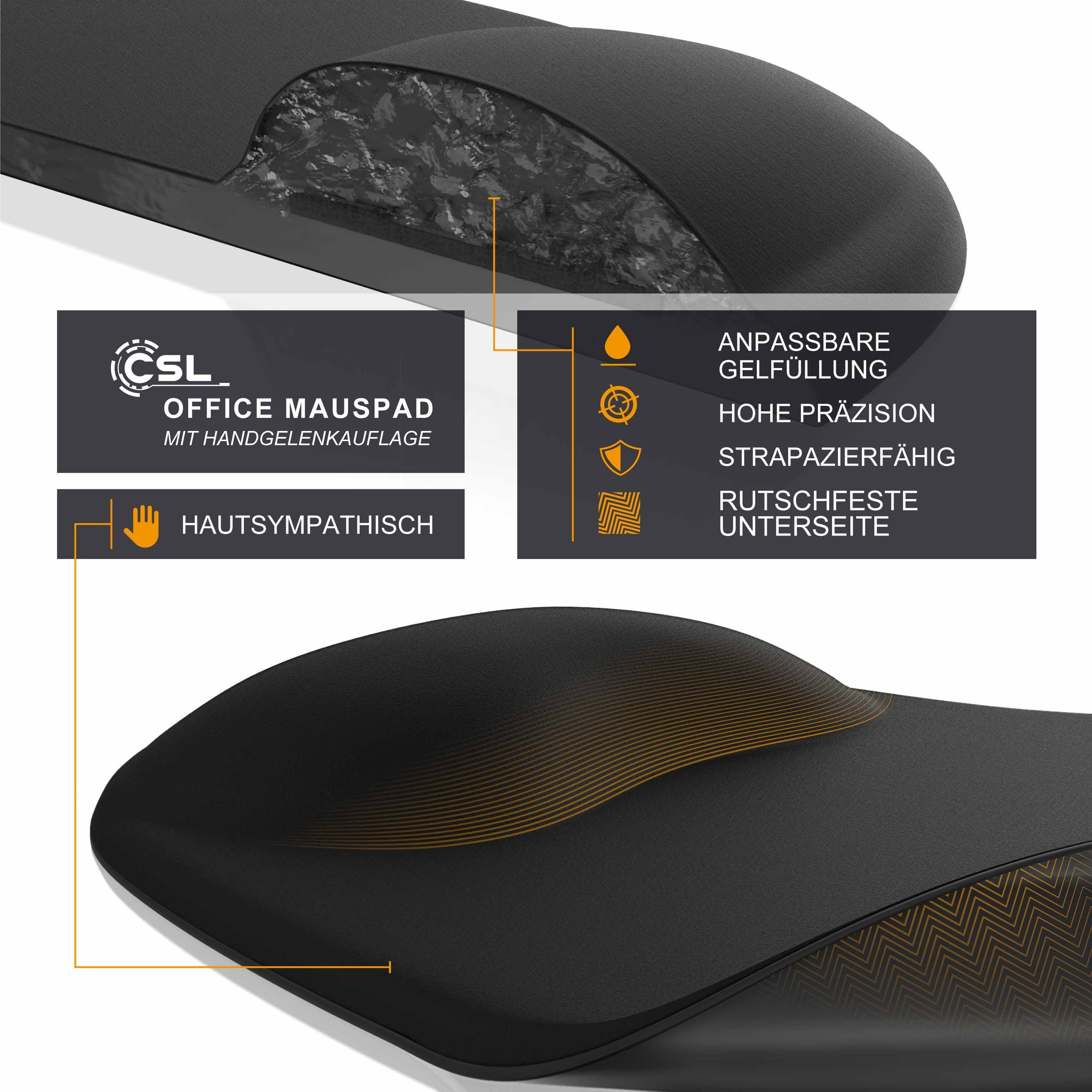 CSL Mauspad Office Gel Mousepad mit ergonomischer Handgelenkauflage, (Spar-Set, 2-St), Office Gel Mousepad mit ergonomischer Handgelenkauflage,schwarz
