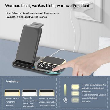 DOPWii 3-in-1 magnetisches faltbares Ladegerät für unterwegs Ladestation (kabelloser Ladeständer mit Wecker, für Telefon, Uhr, AirPods)