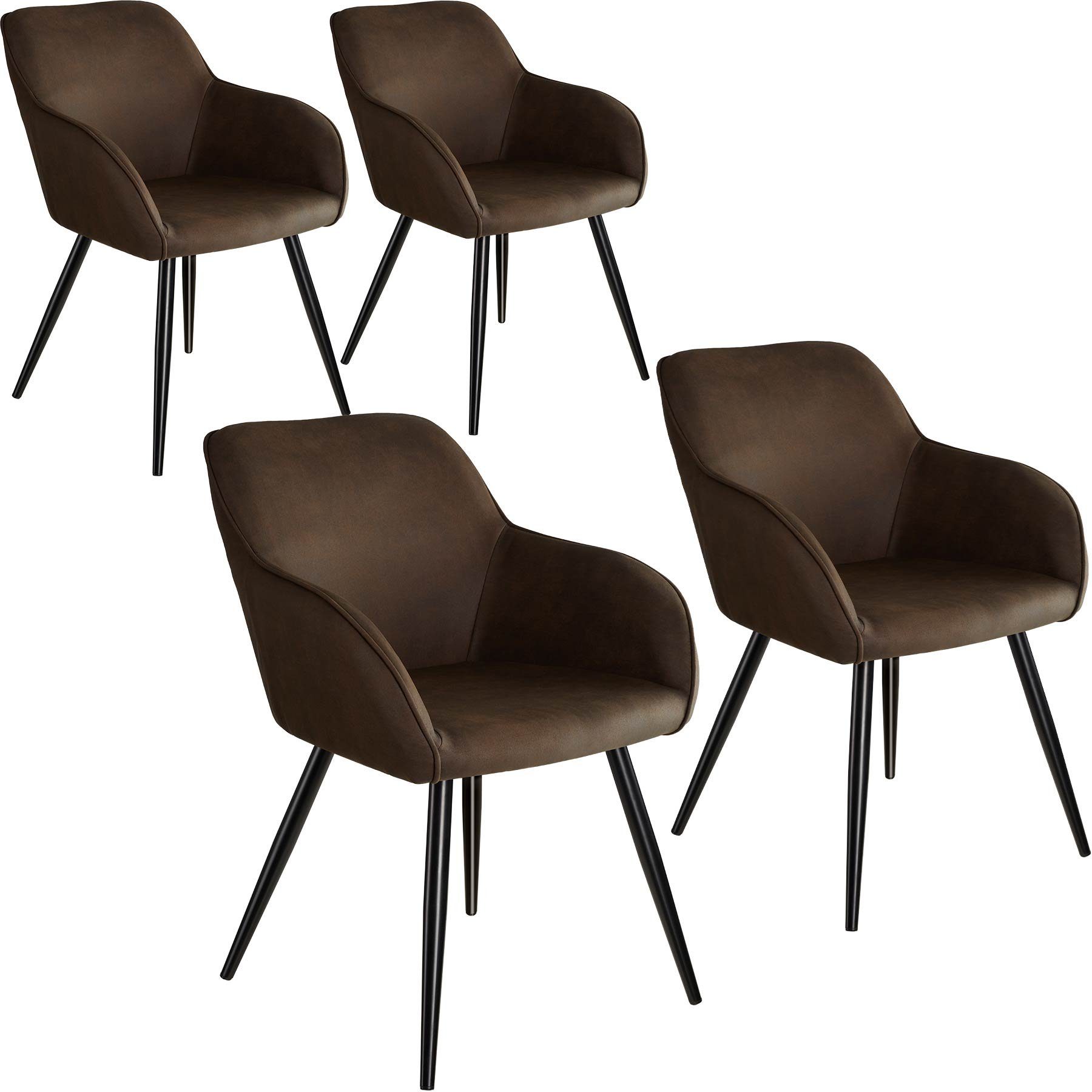 tectake Esszimmerstuhl 4er Set Stuhl Marilyn Stoff, schwarze Stuhlbeine  (ul>4 Stühle mit Stoffbezug, 4 St), Gepolstert
