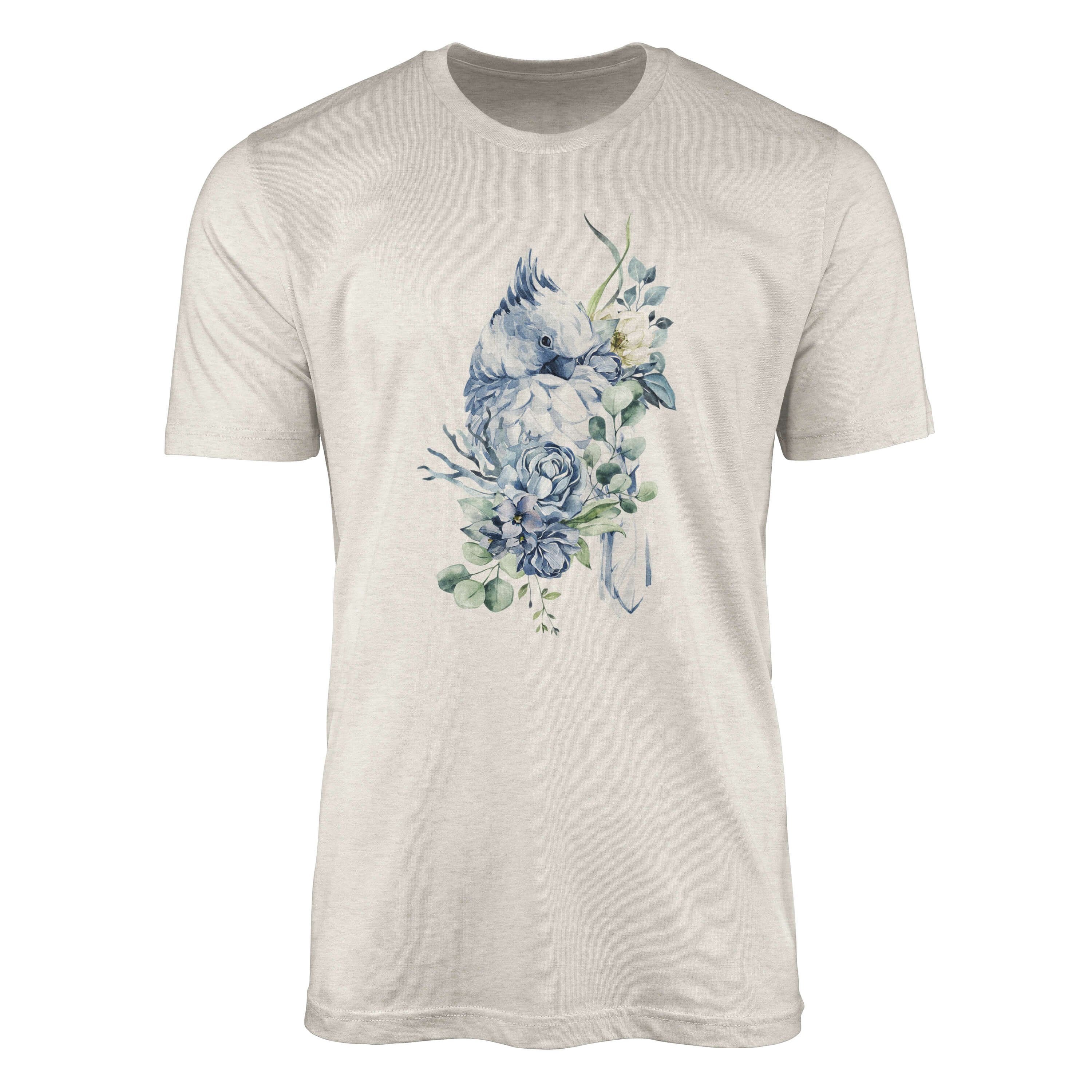 Sinus Art T-Shirt Herren Farbe Blumen (1-tlg) Nachhaltig Motiv Papagei Ökomode Aquarell Organic Bio-Baumwolle T-Shirt Shirt