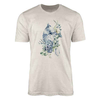 Sinus Art T-Shirt Herren Shirt Organic T-Shirt Aquarell Motiv Papagei Blumen Bio-Baumwolle Ökomode Nachhaltig Farbe (1-tlg)