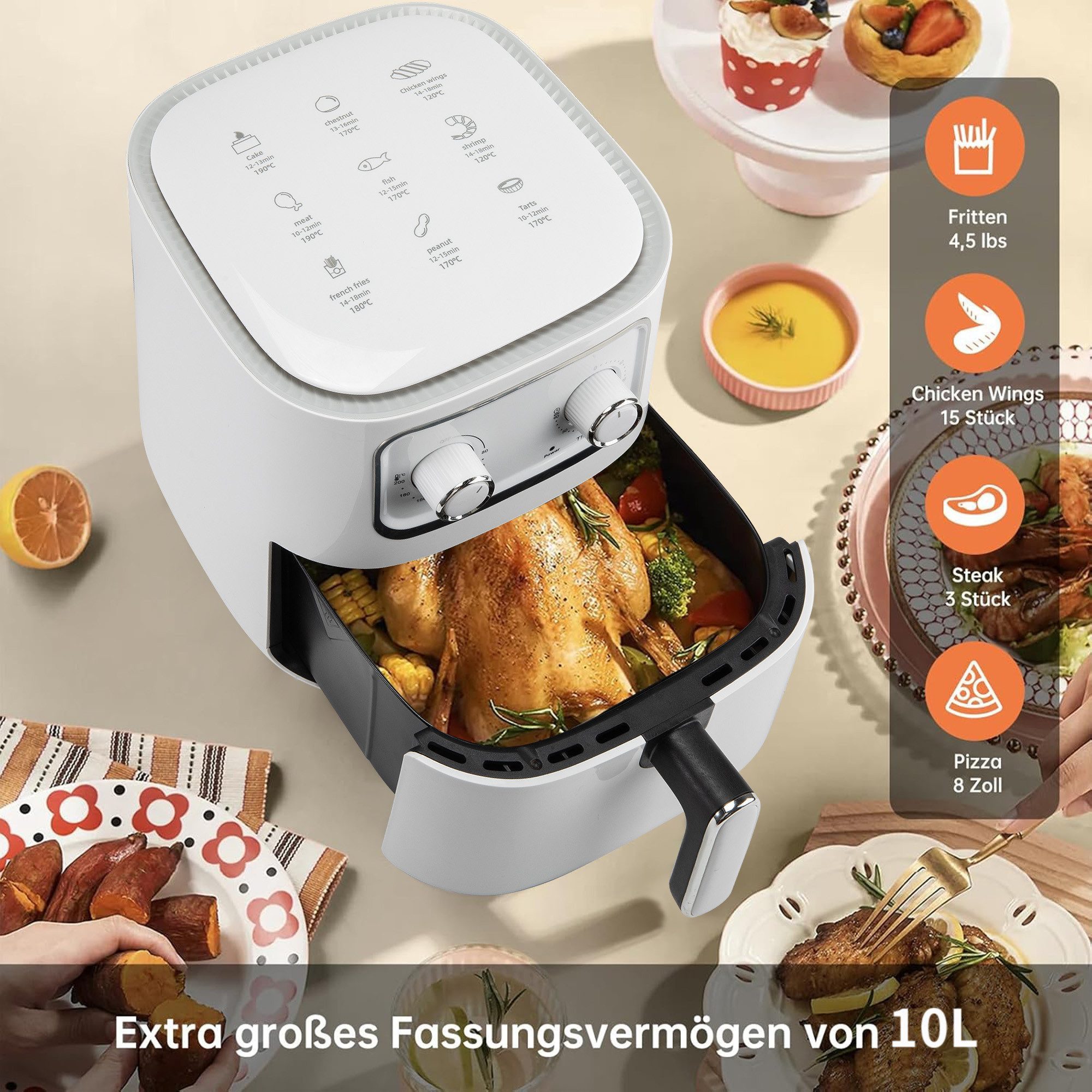 Forrlite Heißluftfritteuse Airfryer Heißluftfritteuse,2400W Multifunktionale Air Fryer XXL 10L,Heissluftfritteuse,Schnelle Erwärmung,95% weniger Öl,55 Prozent energiesparend,spülmaschinenfeste Körbe, 2400 W, Heißluft Fritteuse XXL, 95% weniger Öl