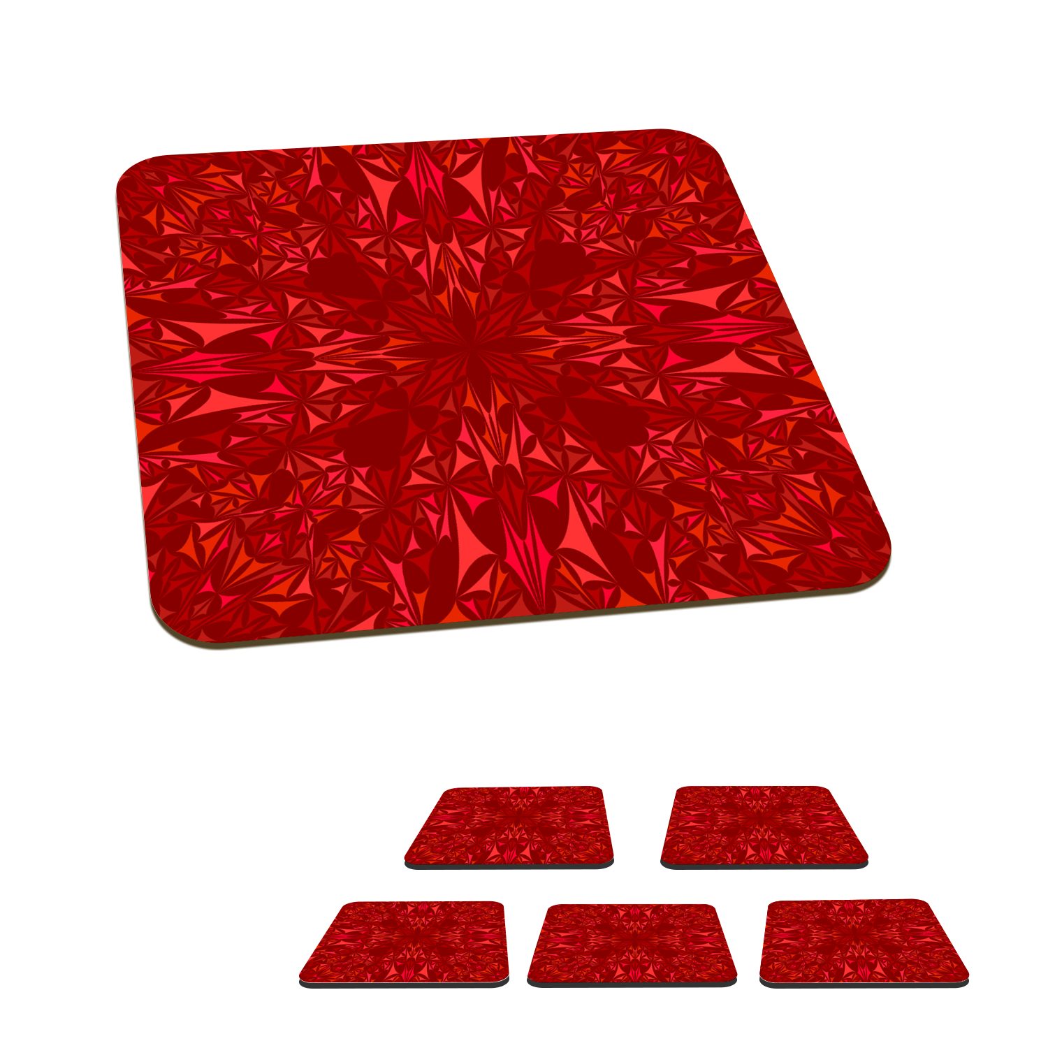 MuchoWow Glasuntersetzer Kristall - Rot Glasuntersetzer, Tasse Design Gläser, für Zubehör - - Muster, - 6-tlg., Kaleidoskop Tischuntersetzer, Untersetzer, Korkuntersetzer