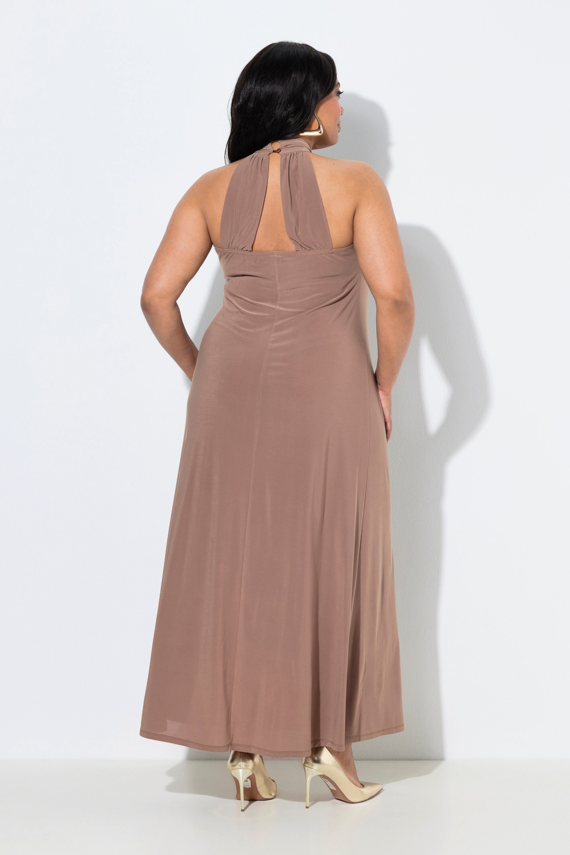 Ulla Popken Jerseykleid Maxikleid Neckholder drapiert ärmellos