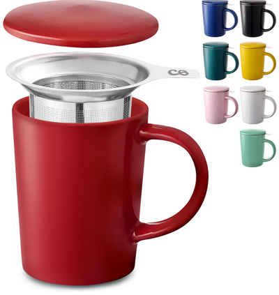 Cosumy Teeglas Teetasse mit Sieb und Deckel 400ml - Jumbotasse, Keramik, Hält Lange warm - 400 ml Groß - Spülmaschinenfest