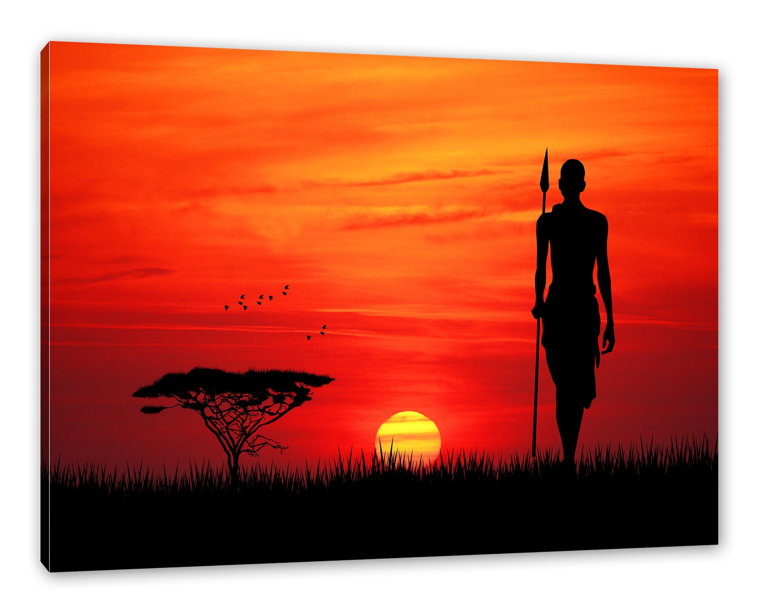 Pixxprint Leinwandbild Roter Sonnenuntergang in Afrika, Roter Sonnenuntergang in Afrika (1 St), Leinwandbild fertig bespannt, inkl. Zackenaufhänger