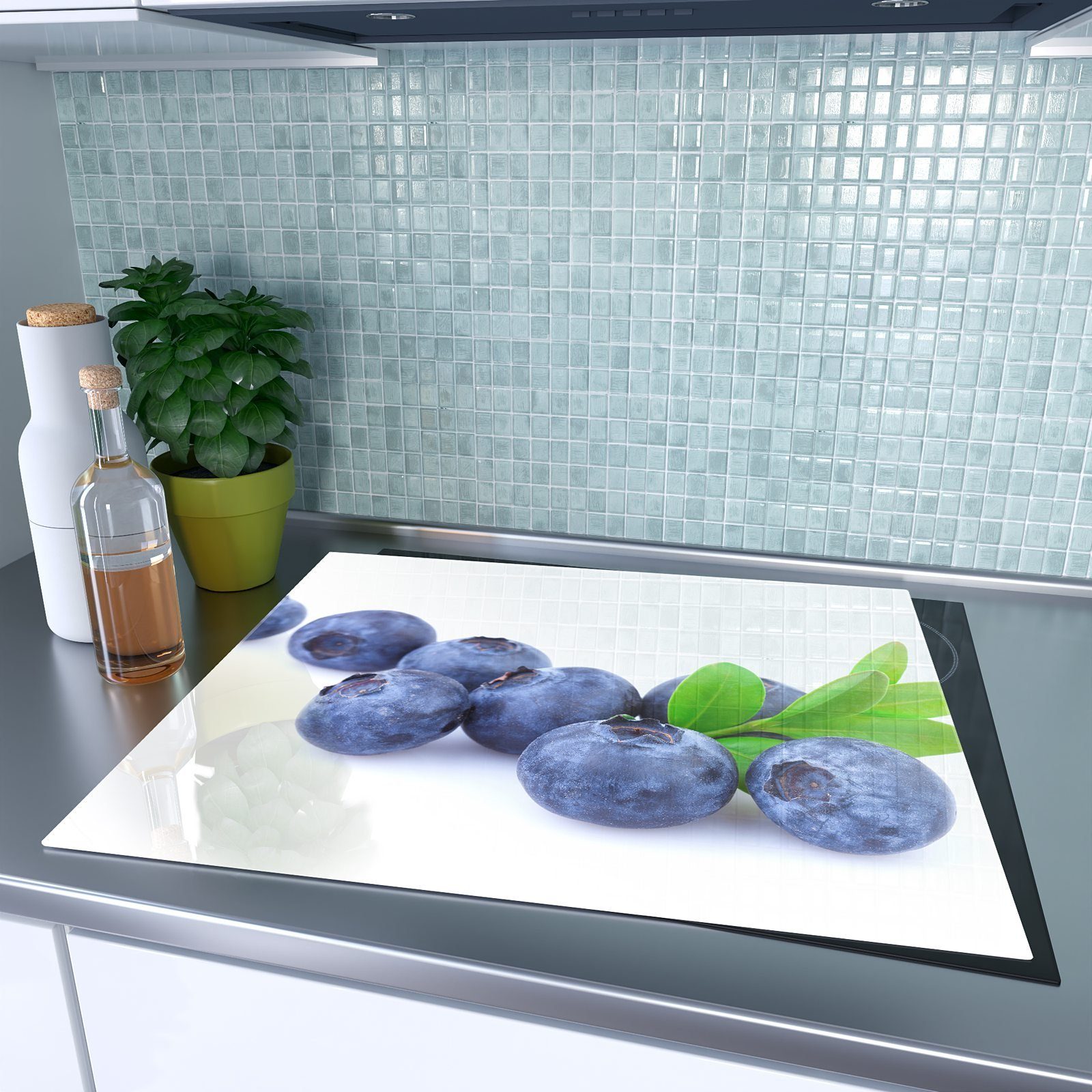 linear, aus Glas tlg) Primedeco Heidelbeeren (1 Glas, Spritzschutz Herd-Abdeckplatte Herdabdeckplatte