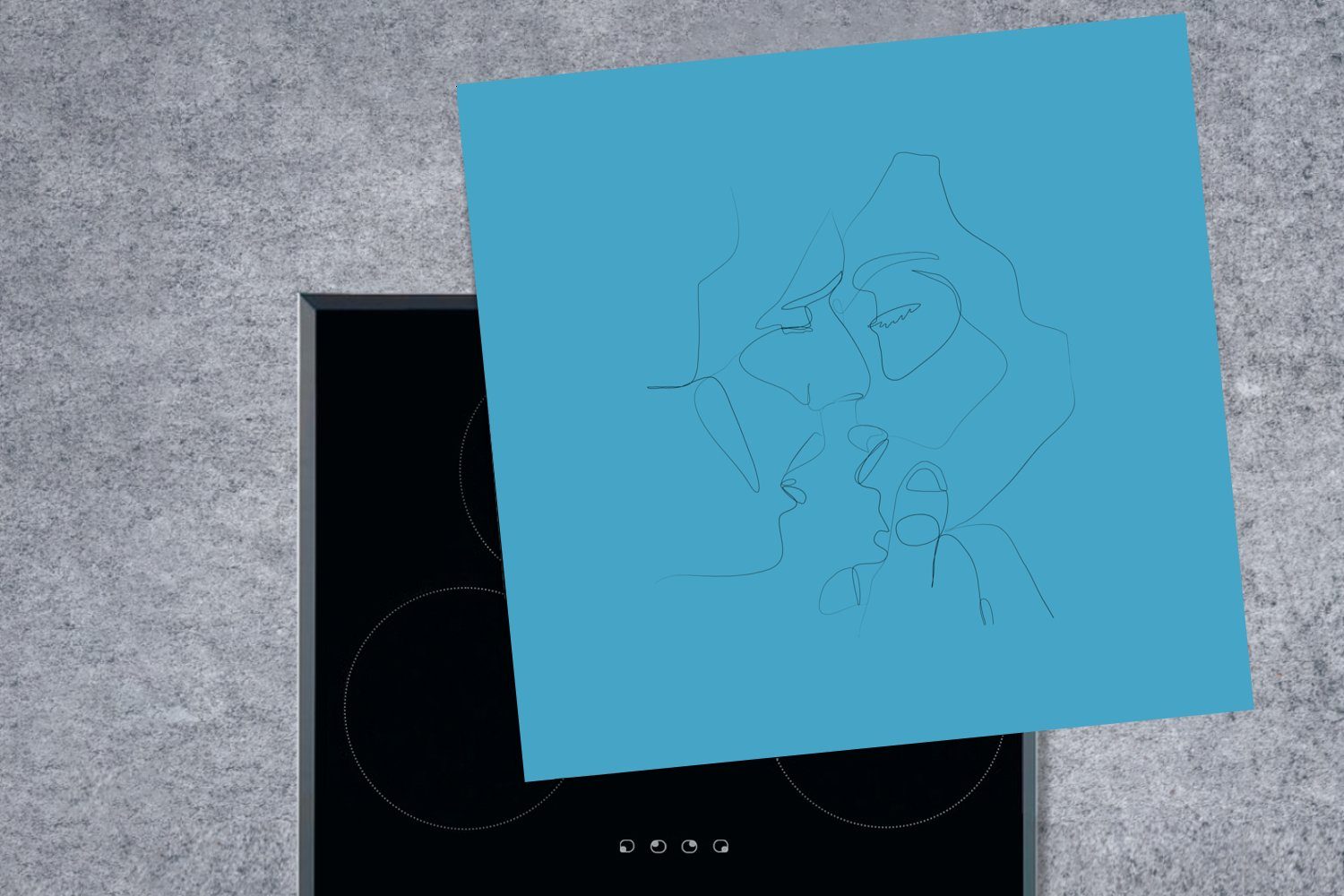 MuchoWow Herdblende-/Abdeckplatte Ehepaar - Vinyl, (1 Ceranfeldabdeckung, Arbeitsplatte Minimalismus, tlg), 78x78 cm, küche für - Linienkunst