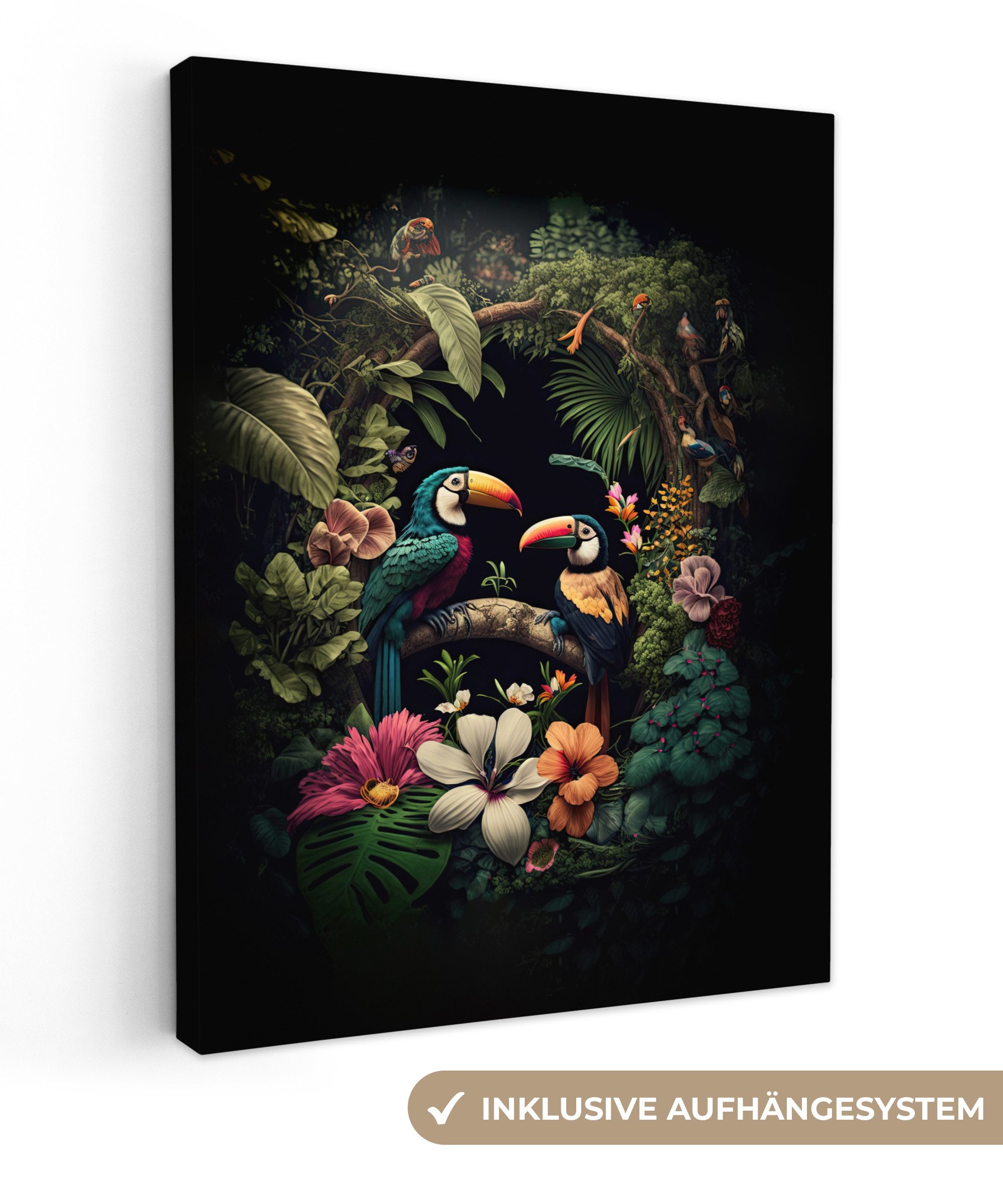 OneMillionCanvasses® Leinwandbild Vogel - Blumen - günstig online kaufen