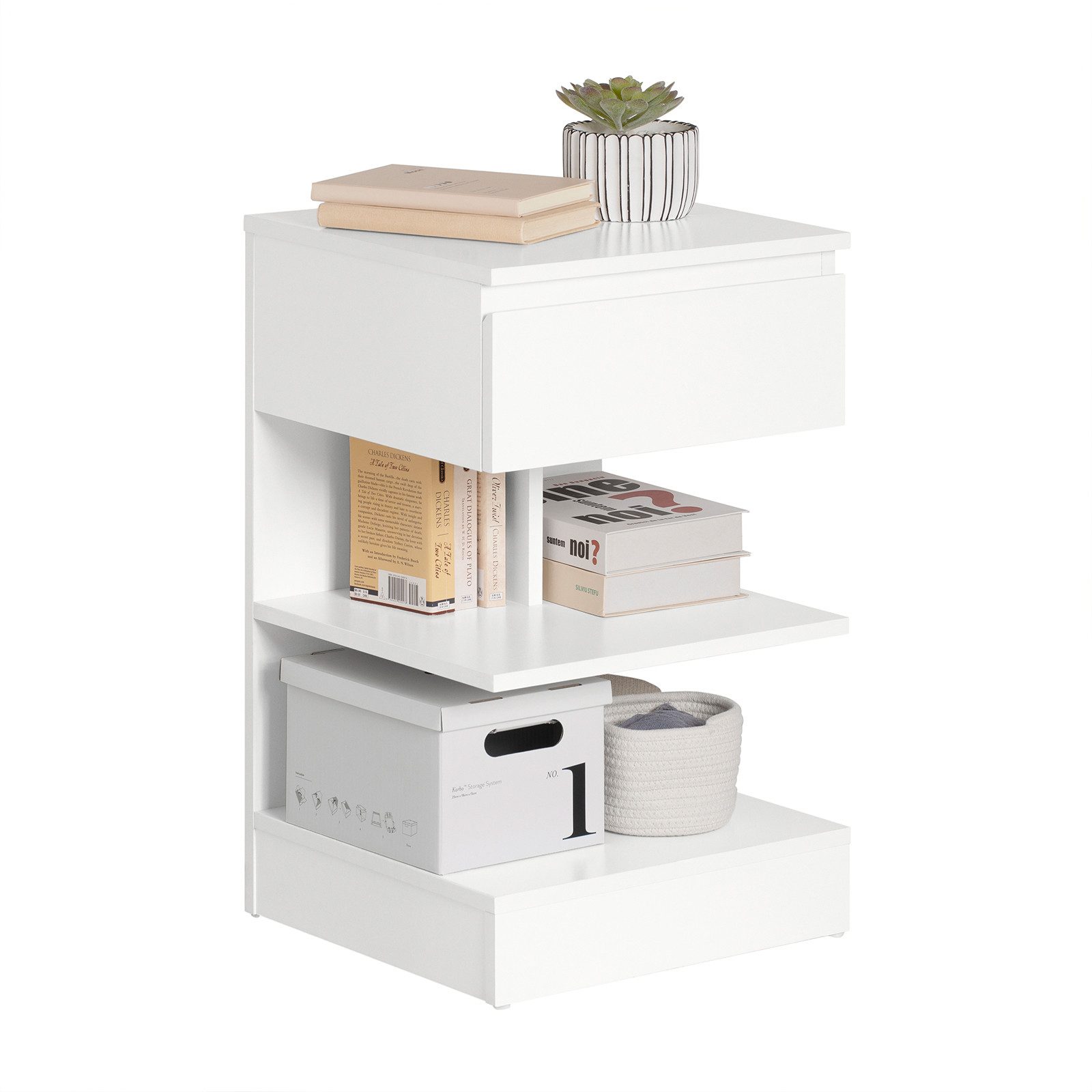 SoBuy Nachttisch FBT49, Nachtschrank Beistelltisch Aufbewahrungsschrank Sofatisch, Nachttisch schmal, mit 1 Schublade und 2 Ablagen, Schlafzimmer