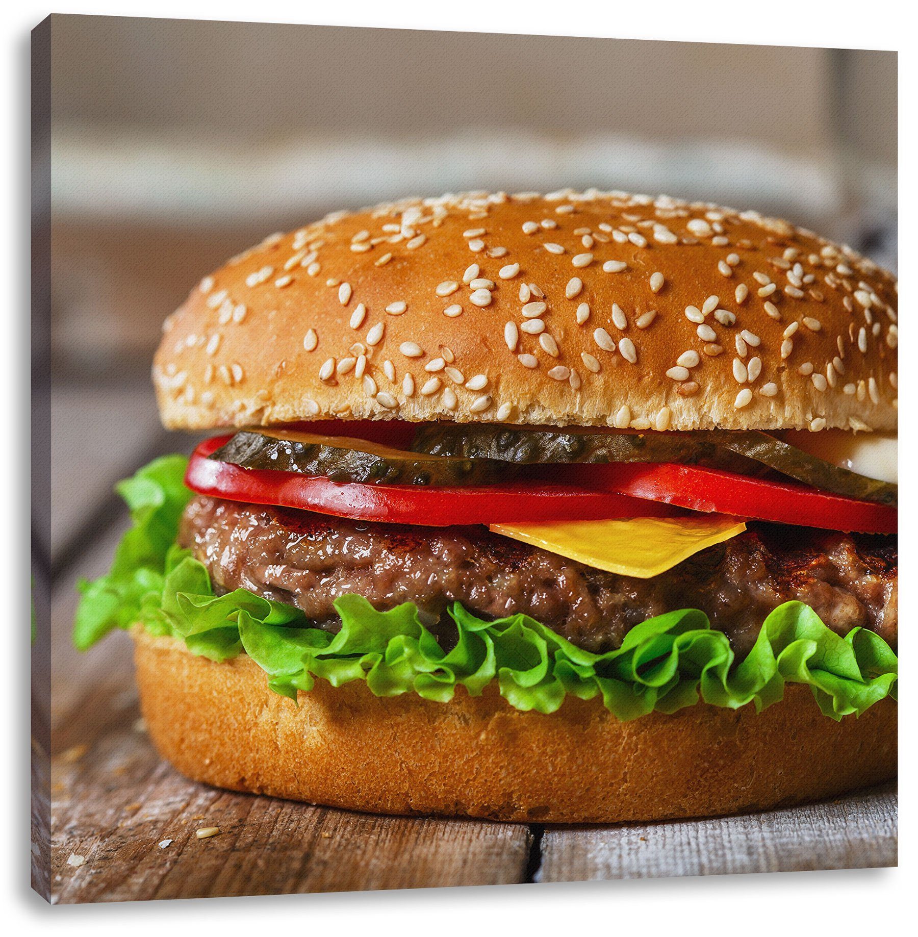 inkl. St), Leinwandbild mit bespannt, Zackenaufhänger Tomaten Burger (1 Burger mit Tomaten, Leinwandbild Pixxprint fertig