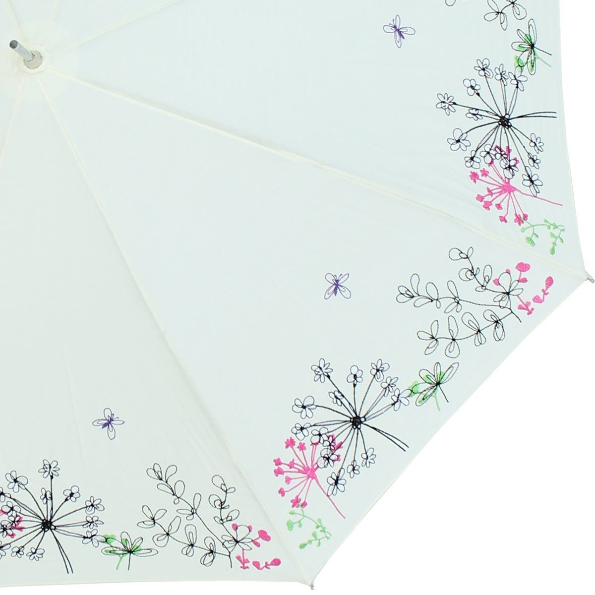 doppler® Langregenschirm Sonnen und weiß Schutz UV aus bestickt, transparentem mit wunderschön Kunststoff besteht Griff ist Wiesenblumen Rand Butterfly, der Lady der Regenschirm 