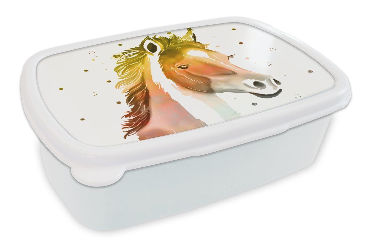 MuchoWow Lunchbox Pferd - Farben - Weiß - Mädchen - Kinder - Mädchen, Kunststoff, (2-tlg), Brotbox für Kinder und Erwachsene, Brotdose, für Jungs und Mädchen